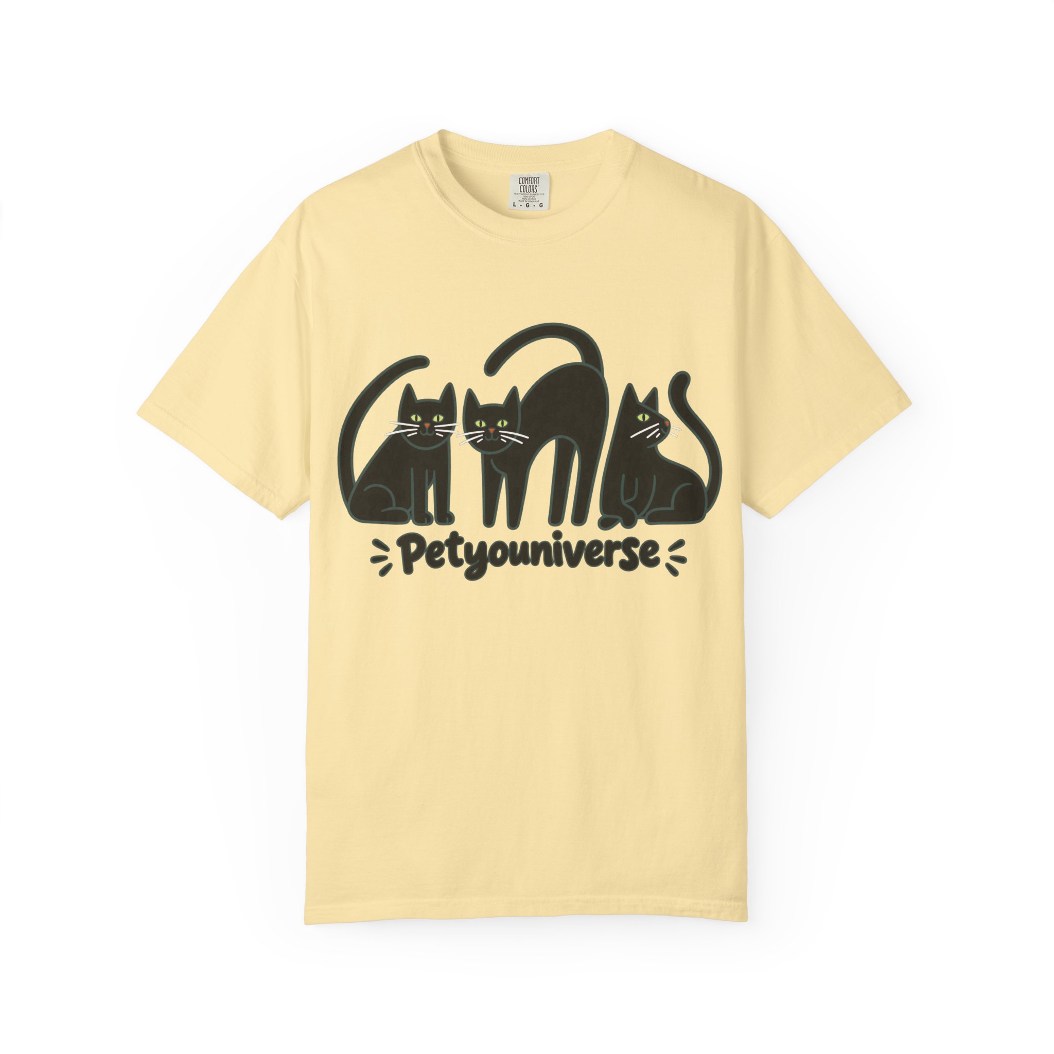 Cat T-Shirt — "Petyouniverse" Black Cat Trio Graphic Tee - Image 19