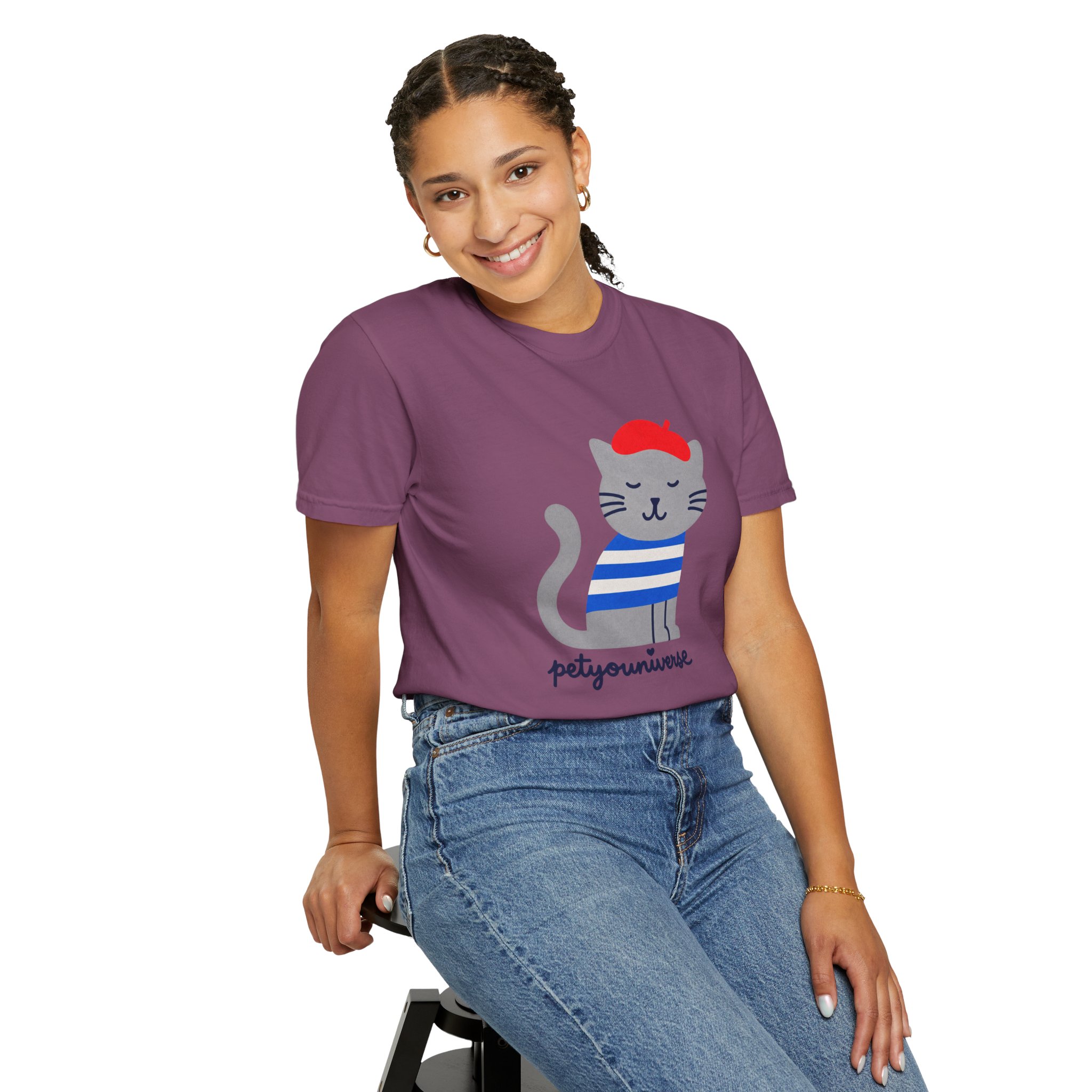 Cat Graphic T-Shirt — "petiyouniverse" Cute French Cat Tee - Image 123