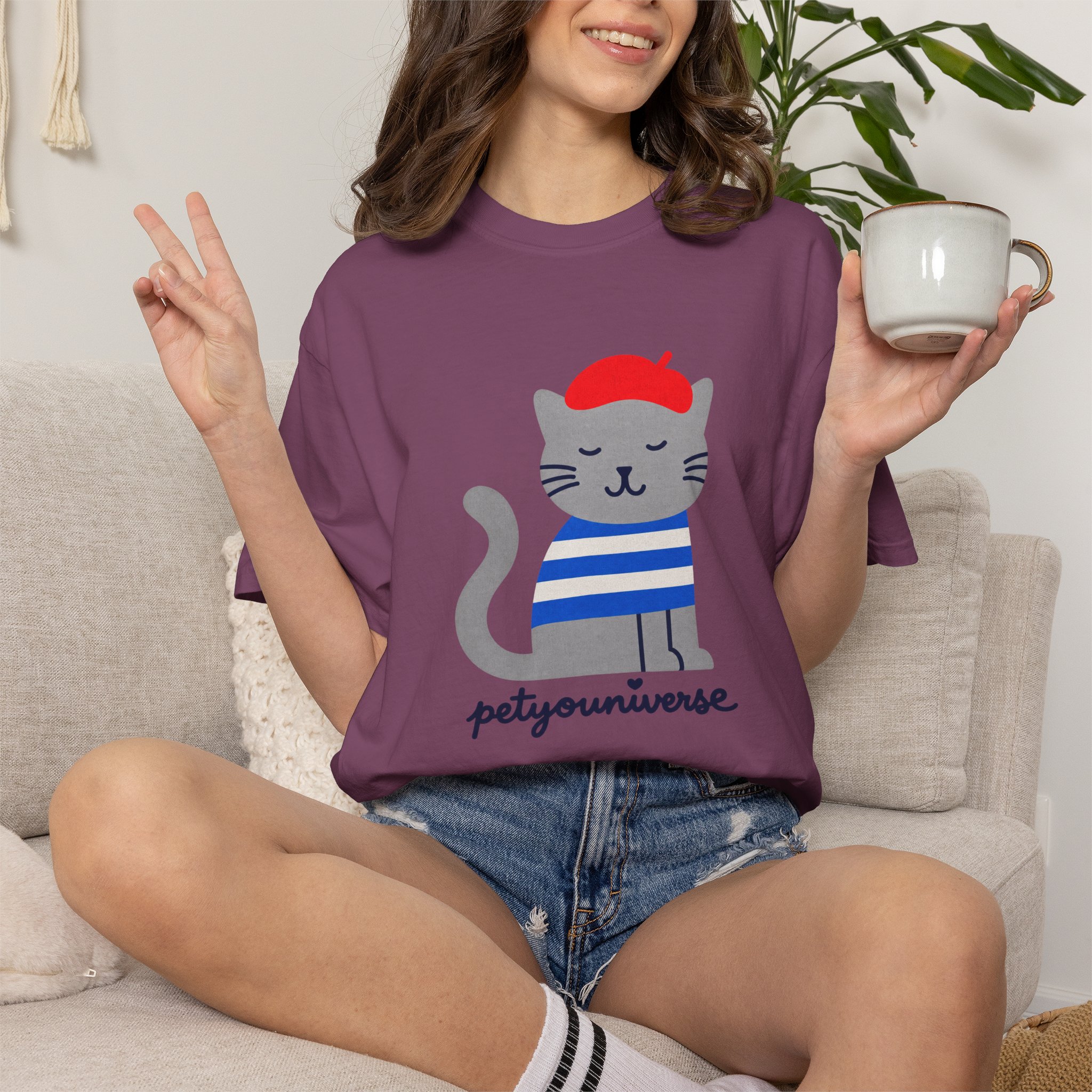 Cat Graphic T-Shirt — "petiyouniverse" Cute French Cat Tee - Image 120
