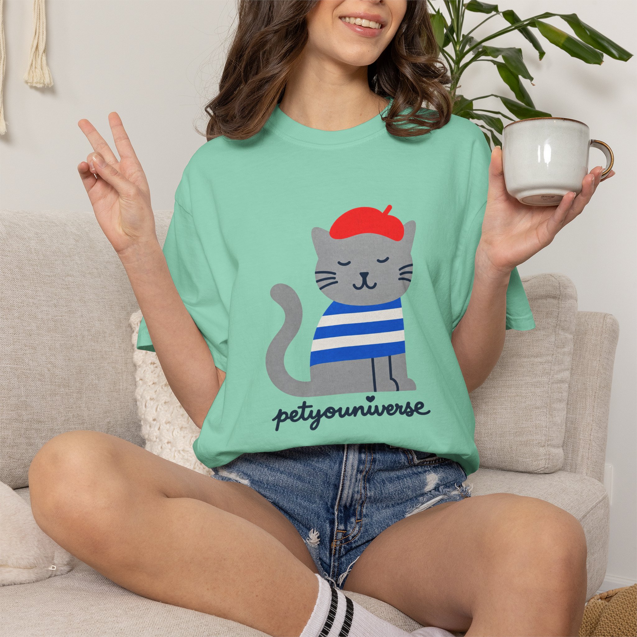 Cat Graphic T-Shirt — "petiyouniverse" Cute French Cat Tee - Image 66