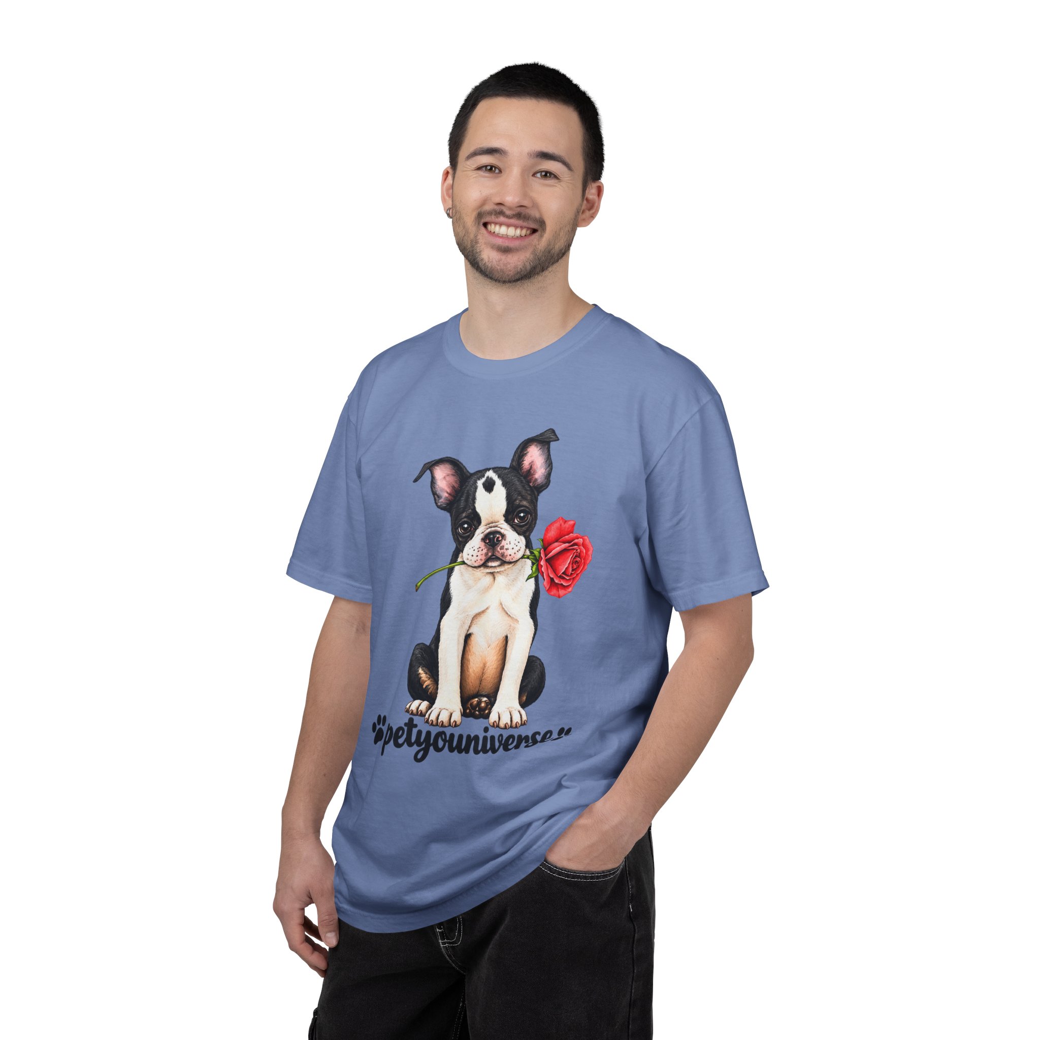 Boston Terrier Puppy Tee – Rose & "PetYoUniverse" Graphic T-Shirt - Image 85
