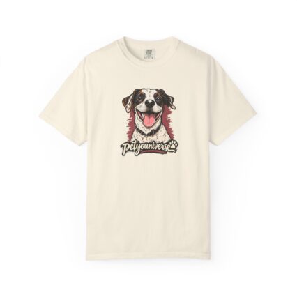 Dog lover t-shirt with smiling pup graphic by PetYoUniverse
