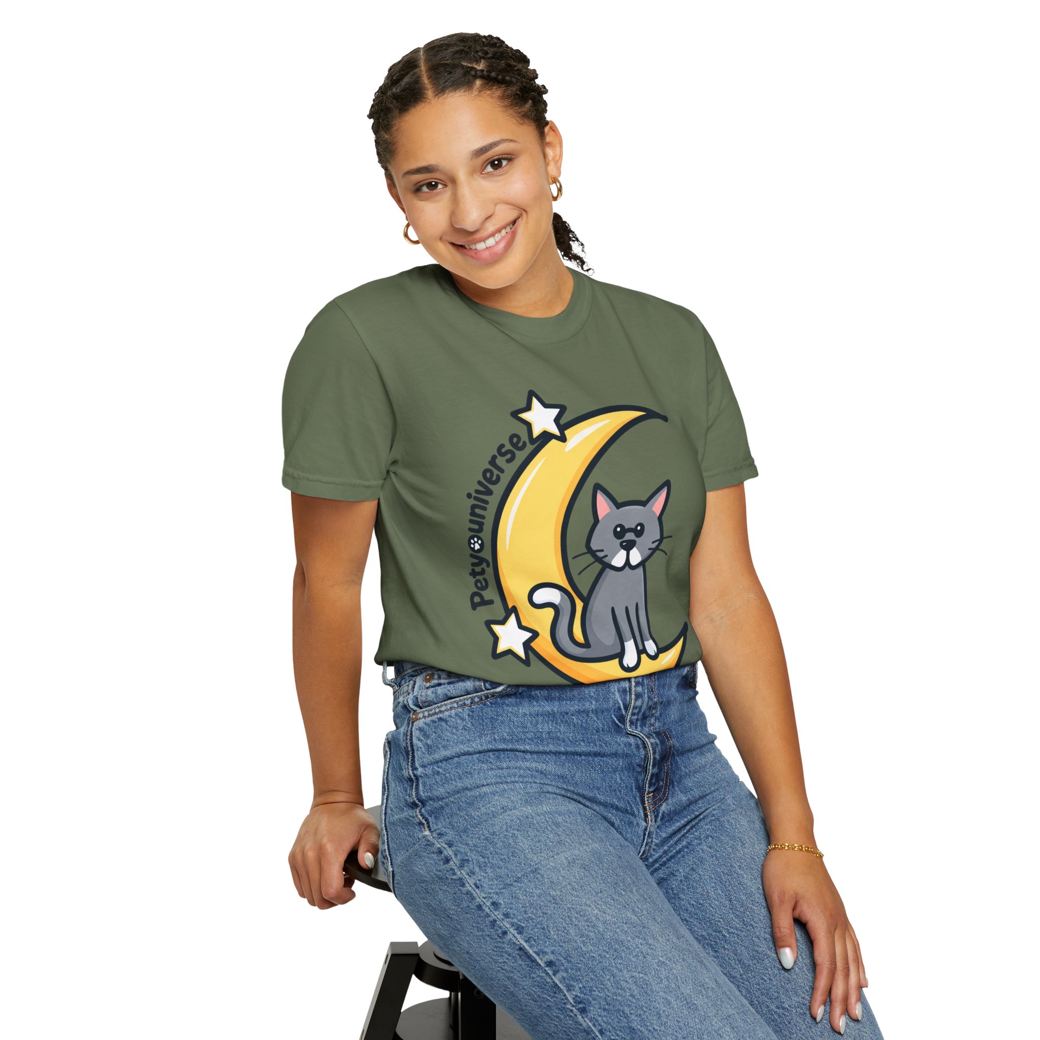 Cat on the Moon T-Shirt — "PetYoUniverse" Cute Cat Graphic Tee - Image 60