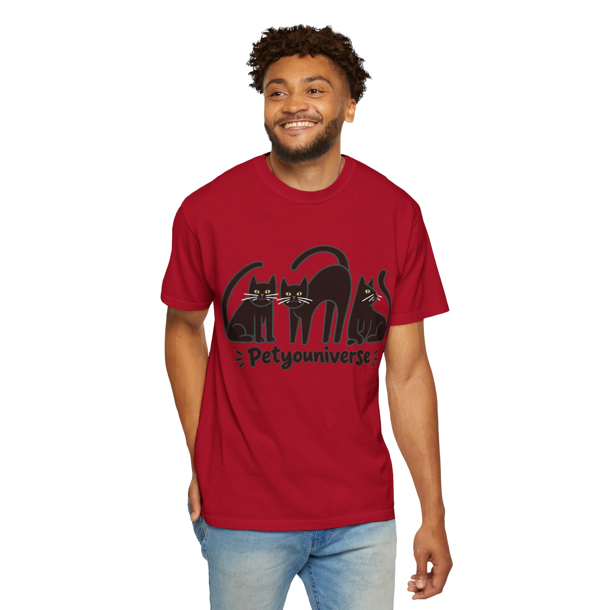 Cat T-Shirt — "Petyouniverse" Black Cat Trio Graphic Tee - Image 142