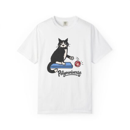 Cat on Scratch Pad Graphic T-Shirt — "Petyouniverse" Cute Paw Play Tee