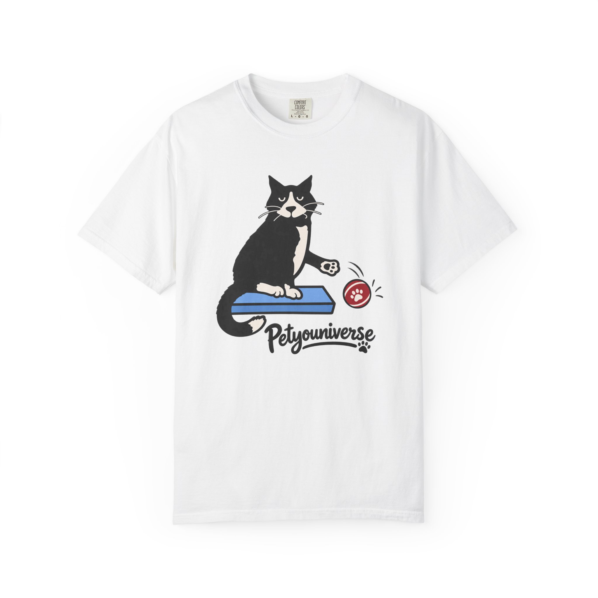 Cat on Scratch Pad Graphic T-Shirt — "Petyouniverse" Cute Paw Play Tee