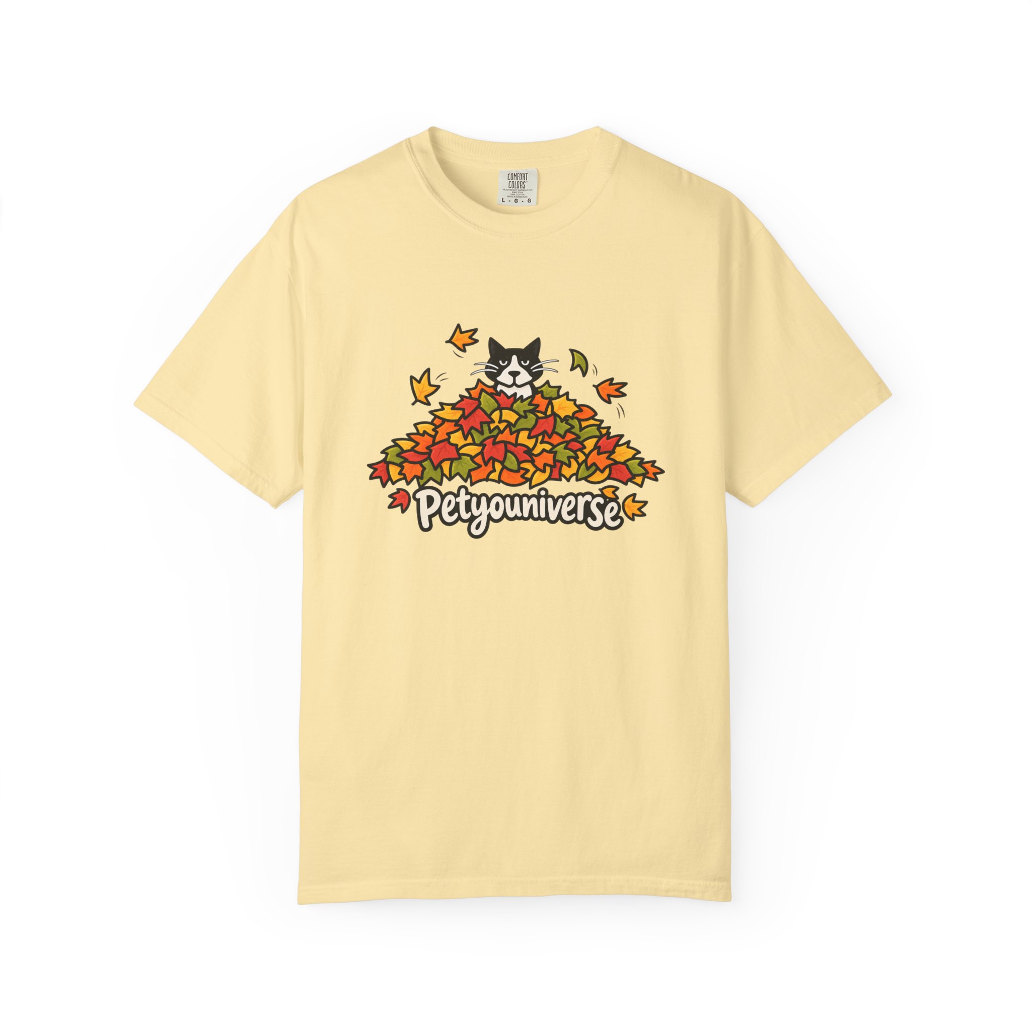 Cat in Leaf Pile T-Shirt — "Petyouniverse" Fall Cat Tee - Image 10