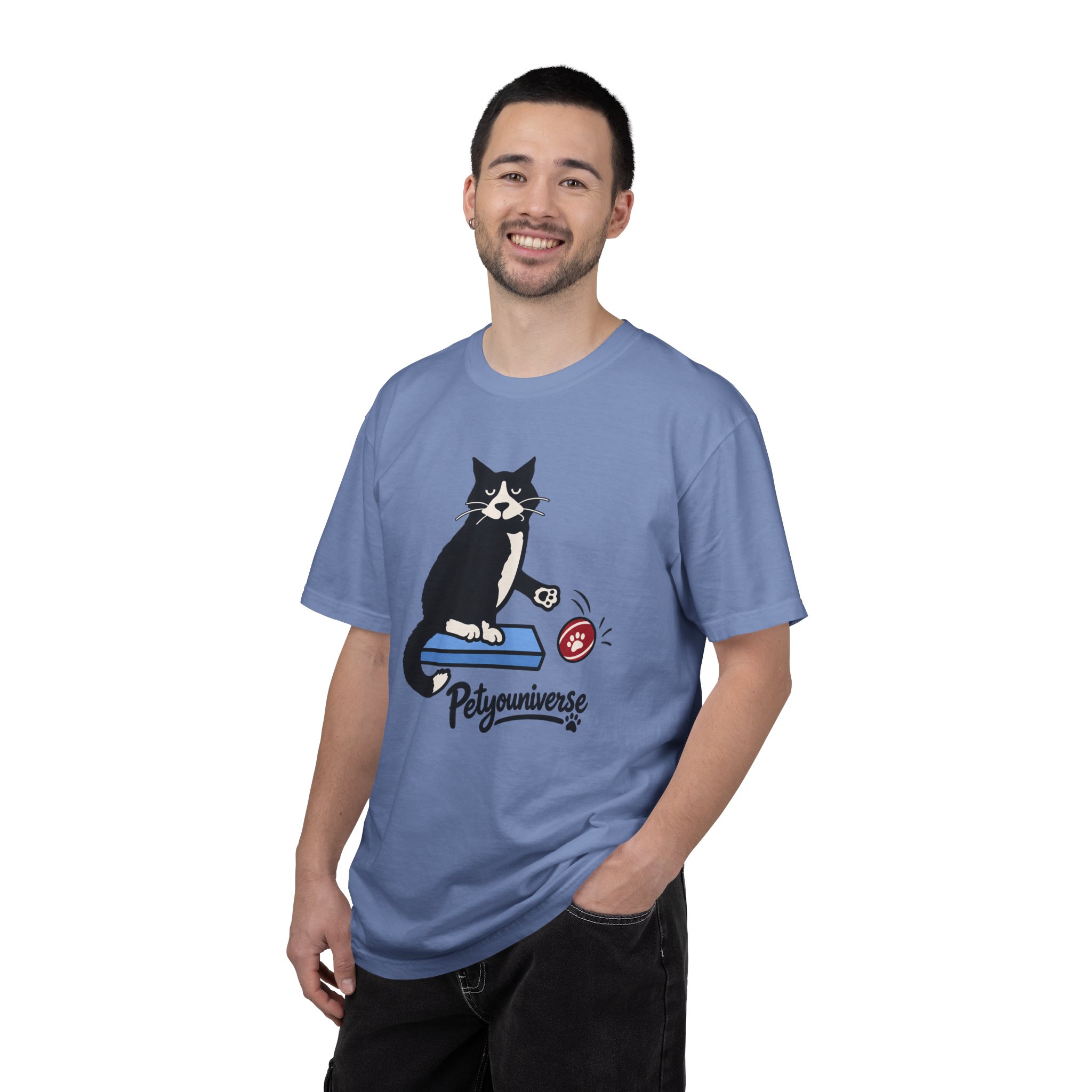 Cat on Scratch Pad Graphic T-Shirt — "Petyouniverse" Cute Paw Play Tee - Image 85
