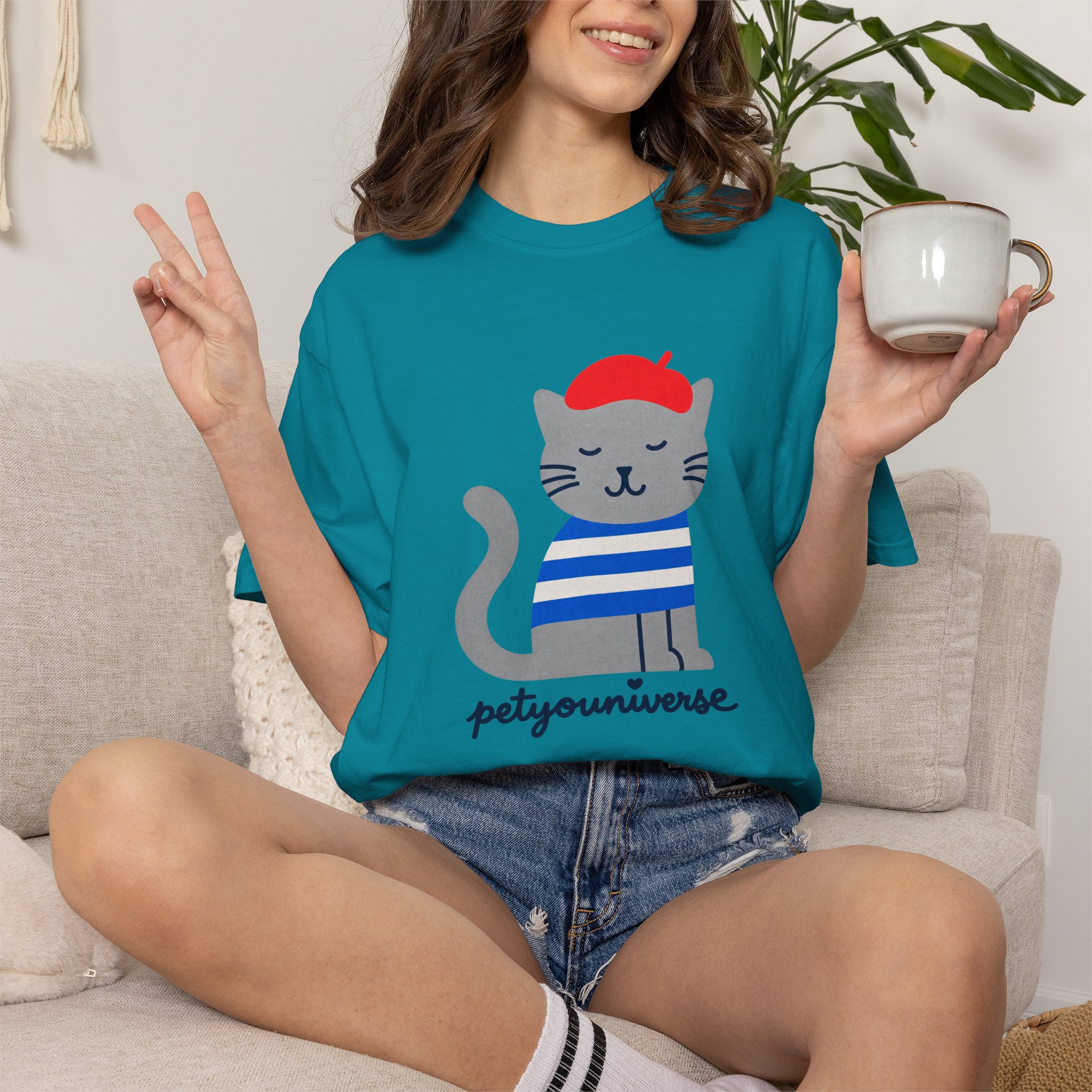 Cat Graphic T-Shirt — "petiyouniverse" Cute French Cat Tee - Image 75