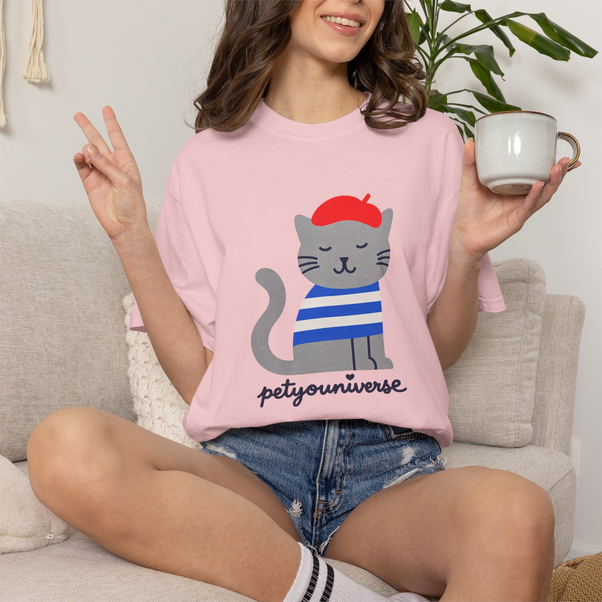 Cat Graphic T-Shirt — "petiyouniverse" Cute French Cat Tee - Image 102