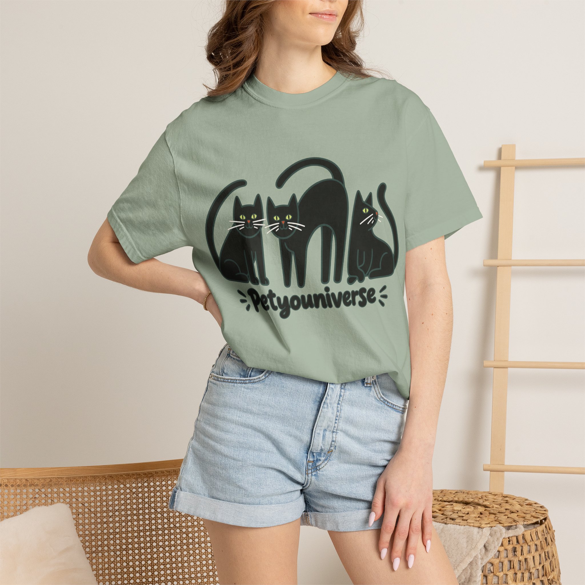 Cat T-Shirt — "Petyouniverse" Black Cat Trio Graphic Tee - Image 65