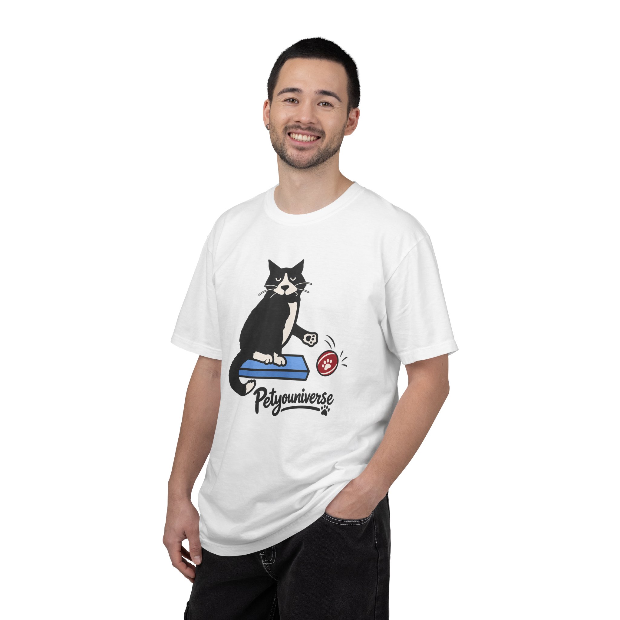 Cat on Scratch Pad Graphic T-Shirt — "Petyouniverse" Cute Paw Play Tee - Image 4