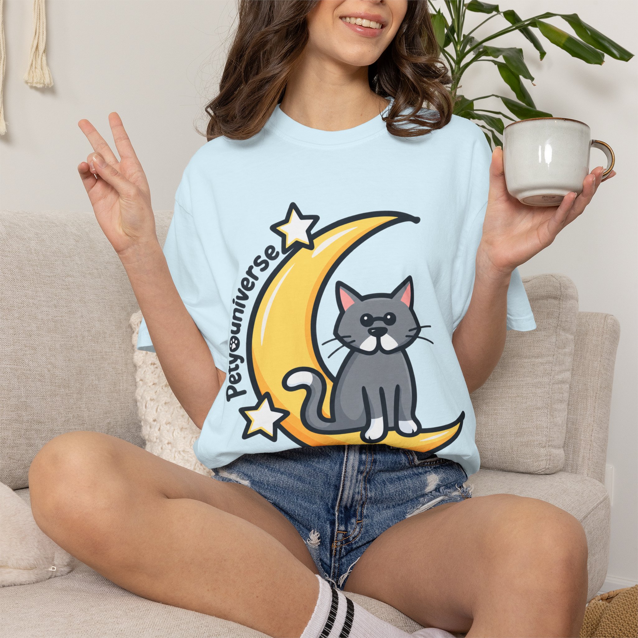 Cat on the Moon T-Shirt — "PetYoUniverse" Cute Cat Graphic Tee - Image 93