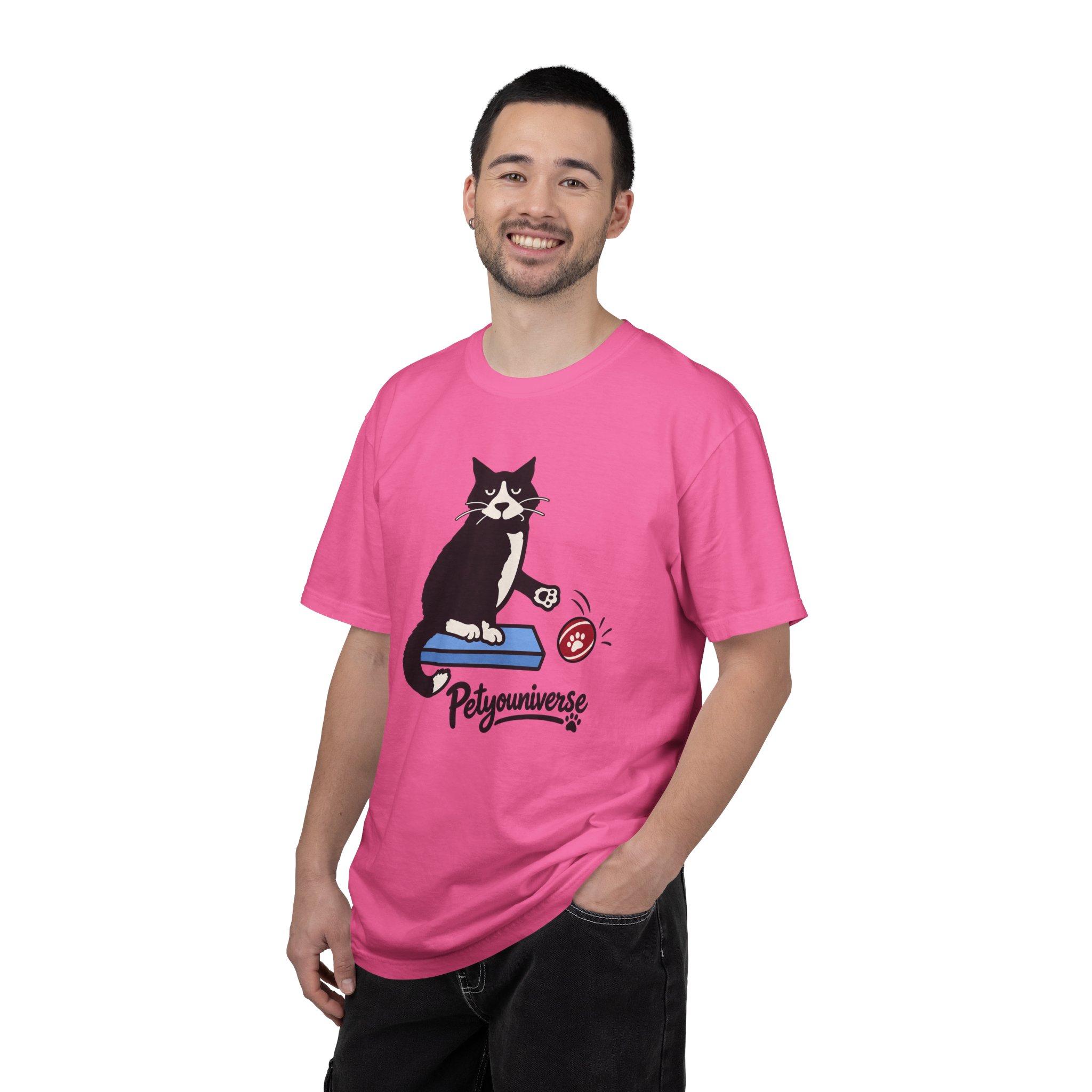 Cat on Scratch Pad Graphic T-Shirt — "Petyouniverse" Cute Paw Play Tee - Image 121
