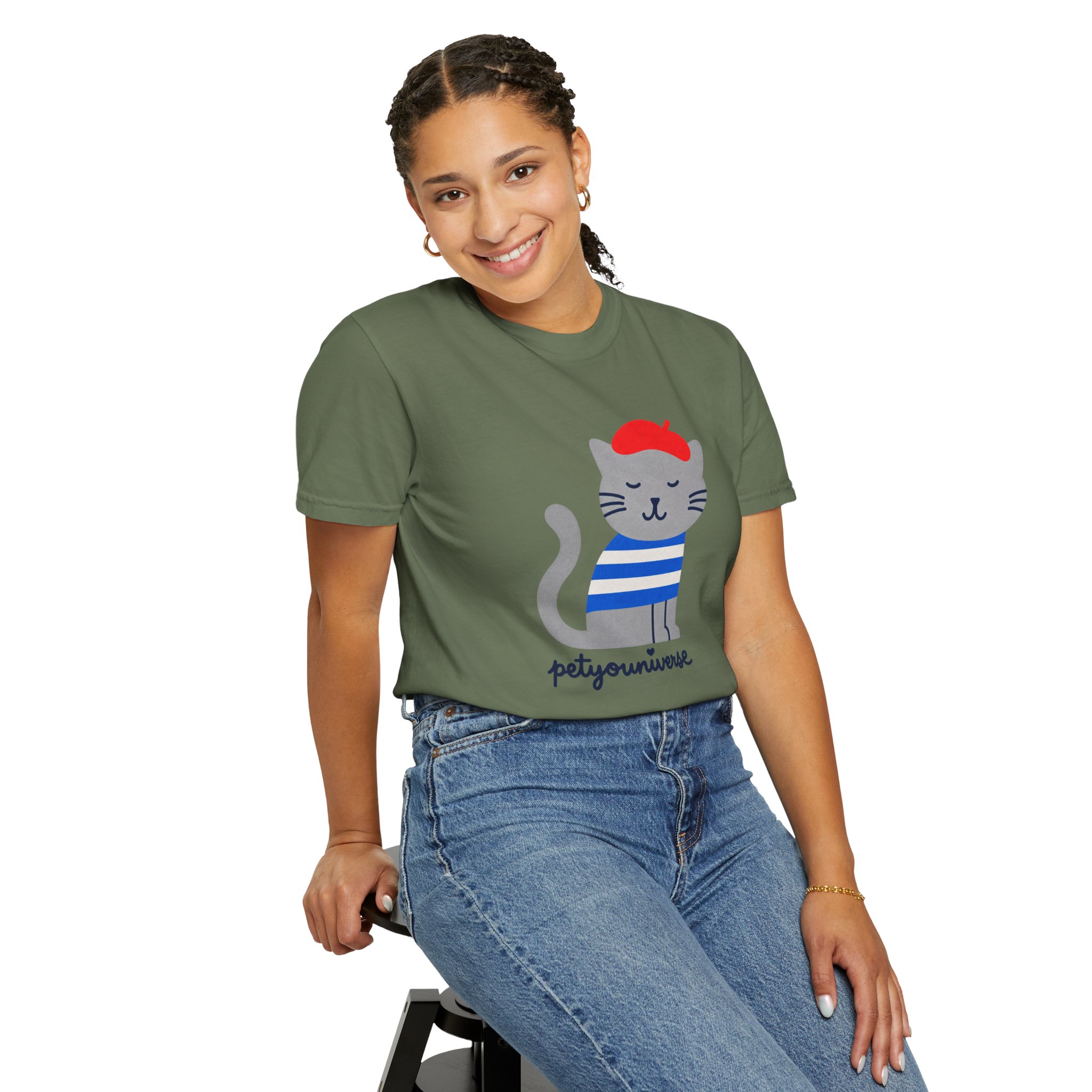 Cat Graphic T-Shirt — "petiyouniverse" Cute French Cat Tee - Image 51