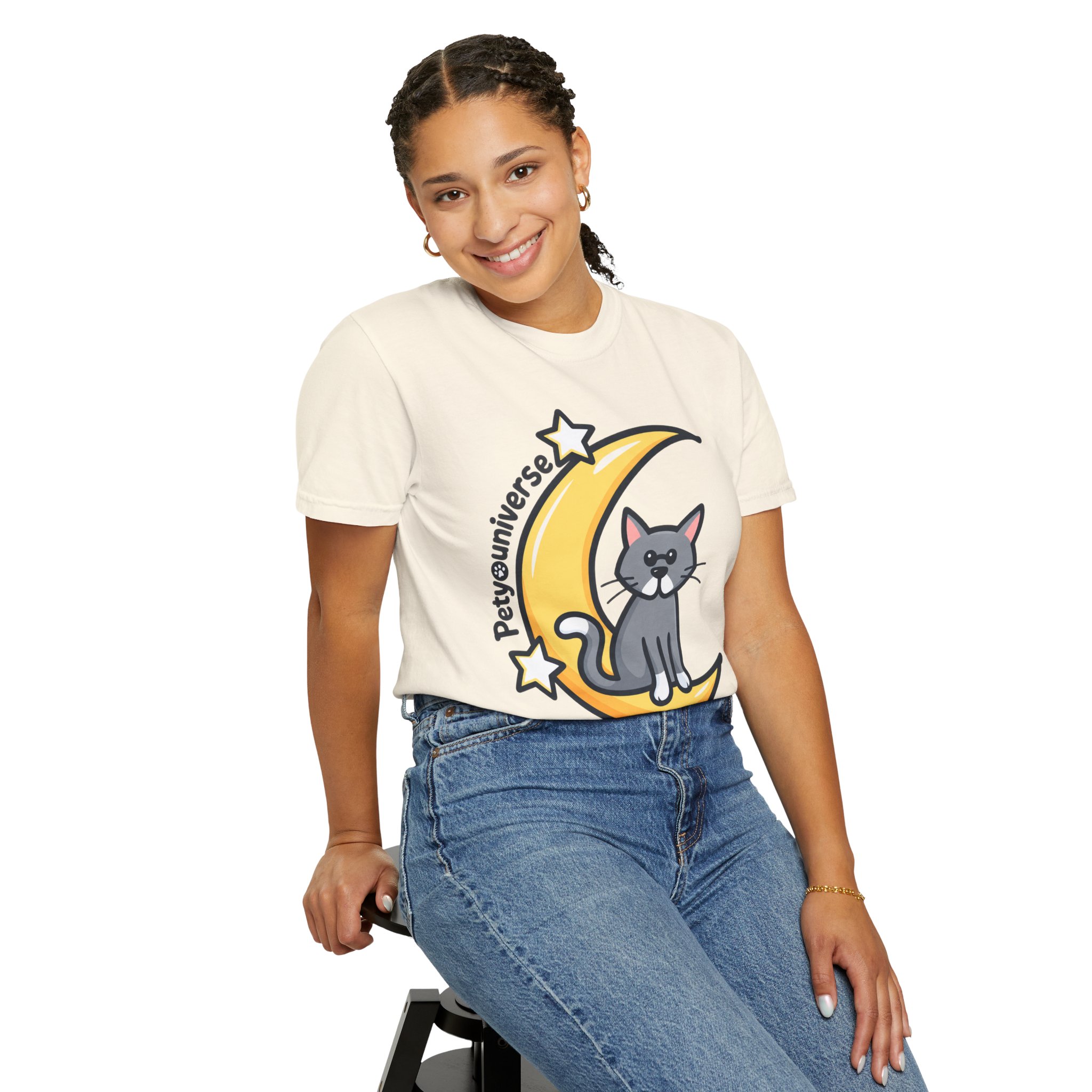 Cat on the Moon T-Shirt — "PetYoUniverse" Cute Cat Graphic Tee - Image 15