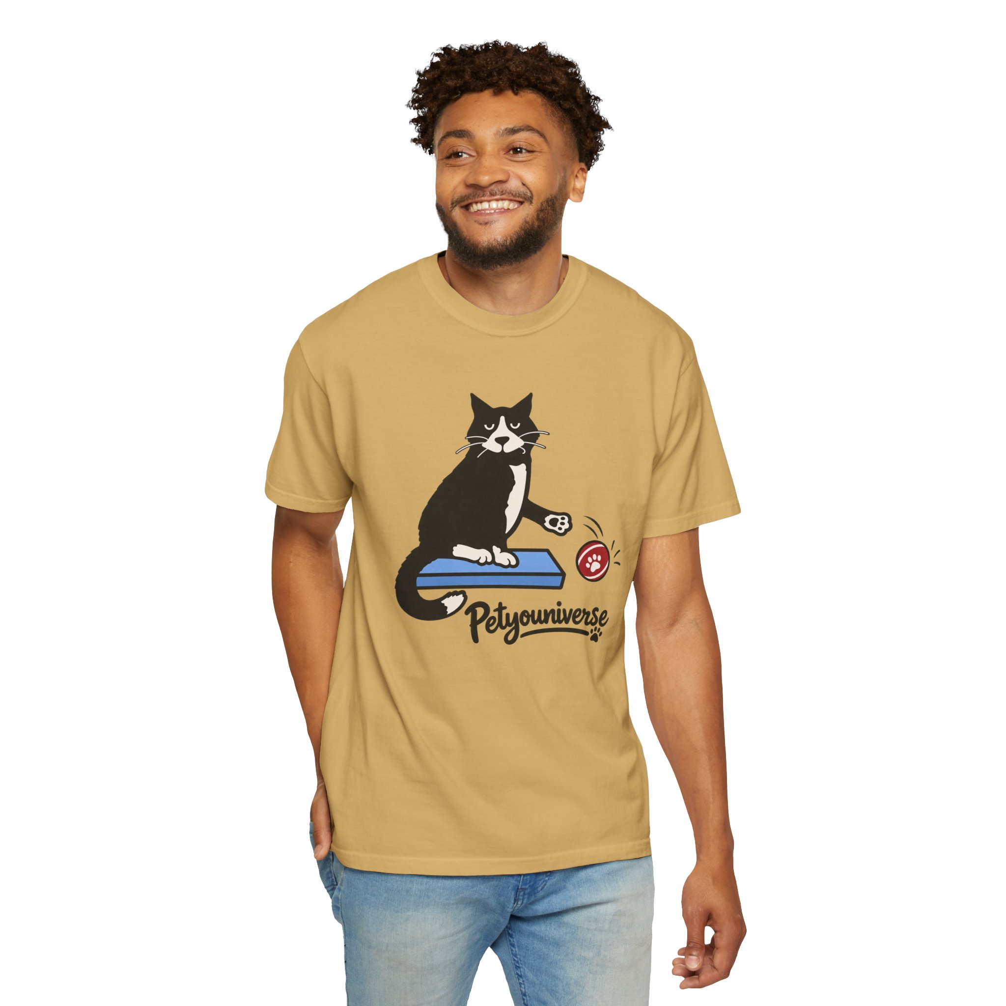 Cat on Scratch Pad Graphic T-Shirt — "Petyouniverse" Cute Paw Play Tee - Image 34