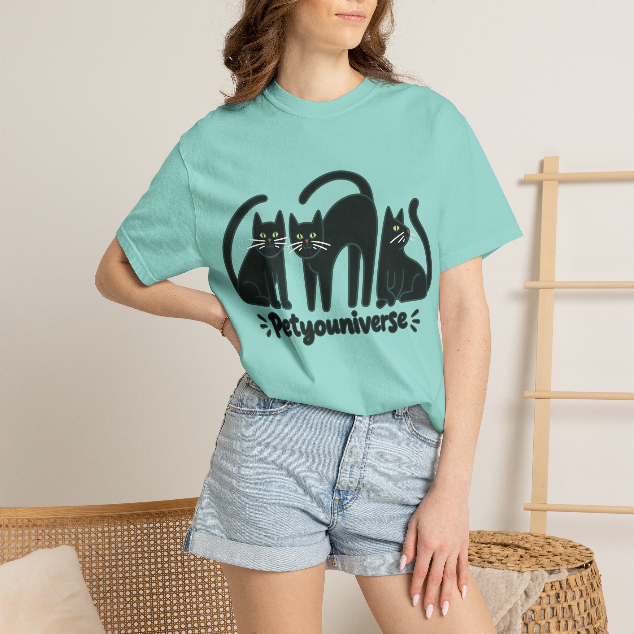 Cat T-Shirt — "Petyouniverse" Black Cat Trio Graphic Tee - Image 83