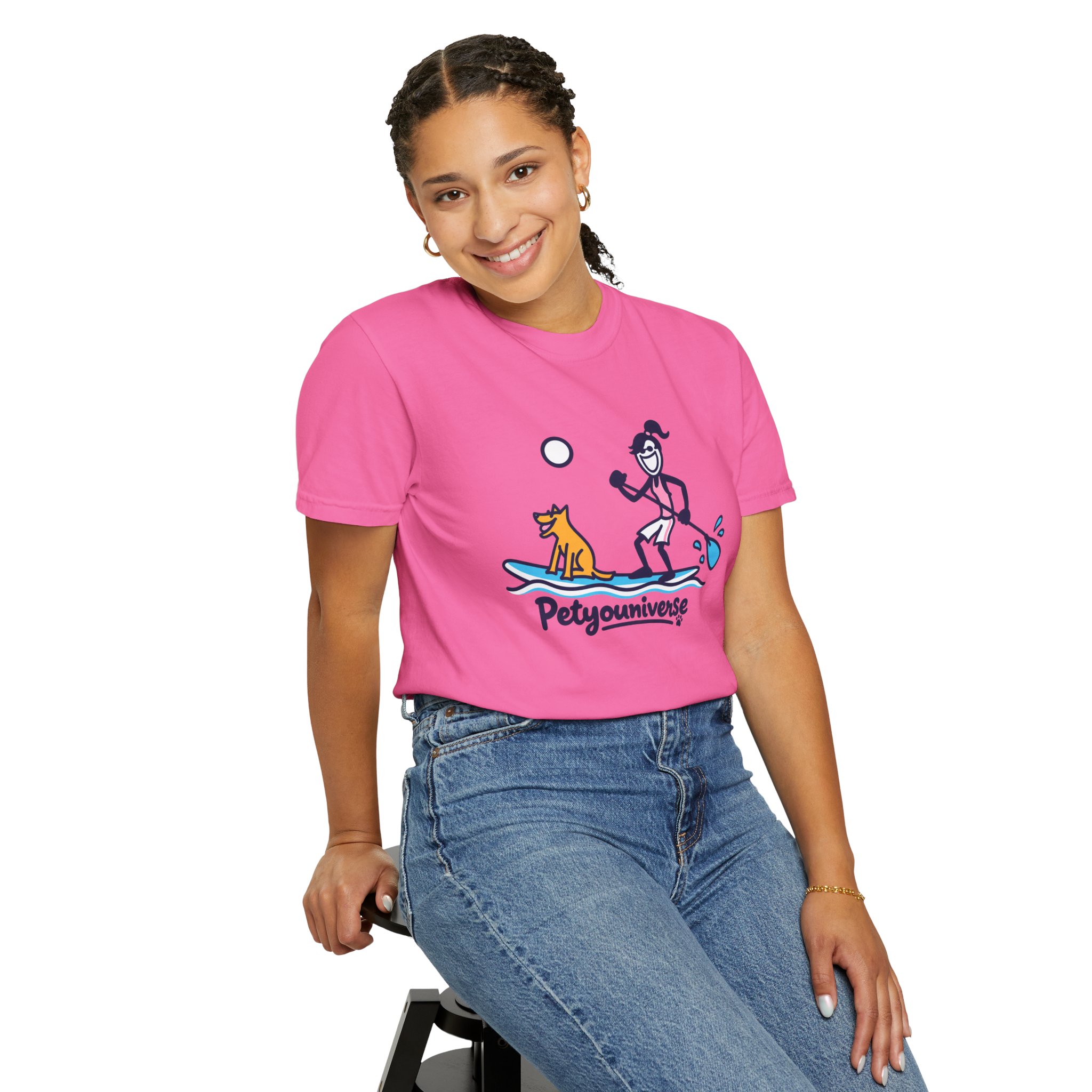 Paddleboarding Pup Graphic T-Shirt — "Petyouniverse" Dog & Owner Paddleboard Tee - Image 93