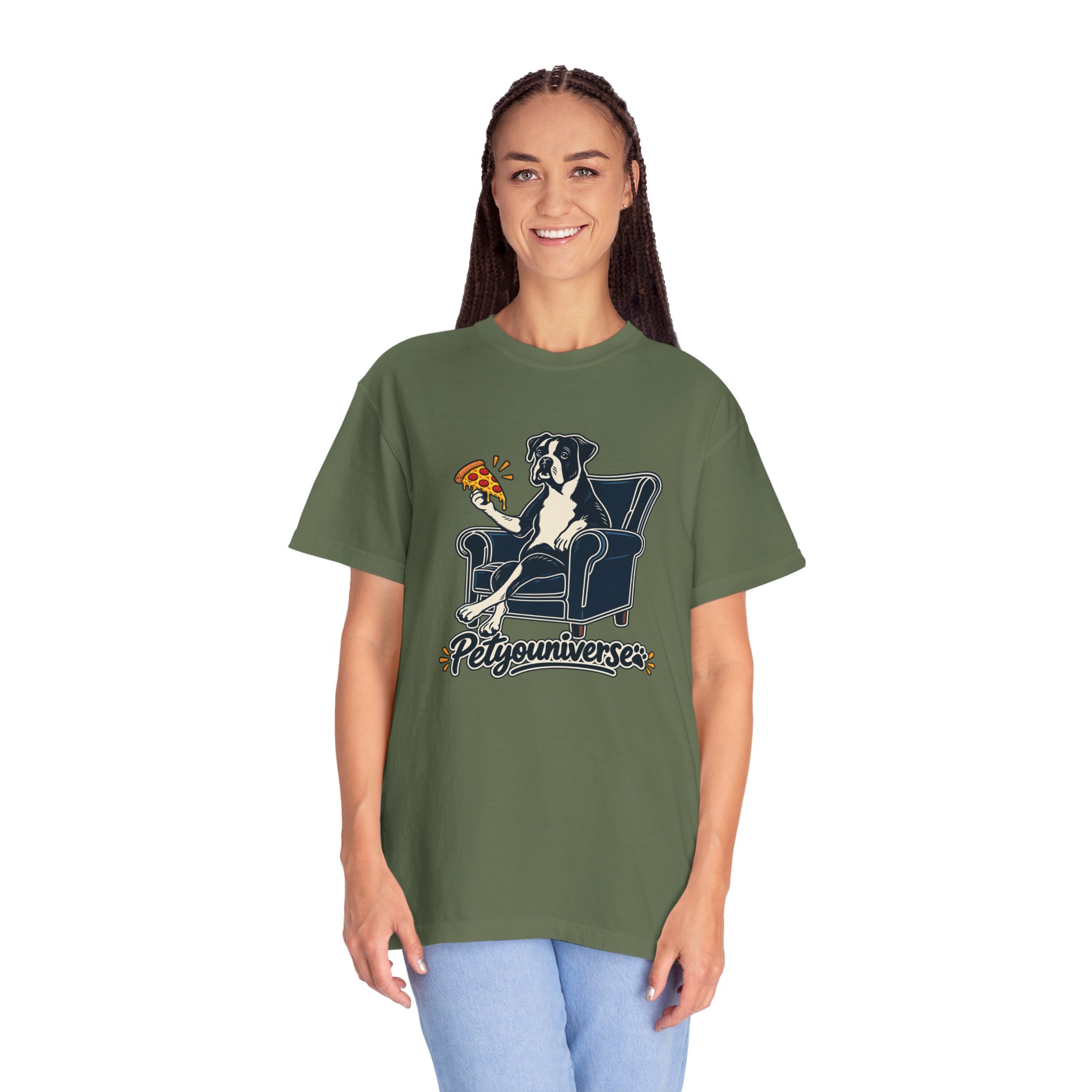 T-Shirt — PetYoUniverse Dog on Armchair with Pizza Graphic - Image 50