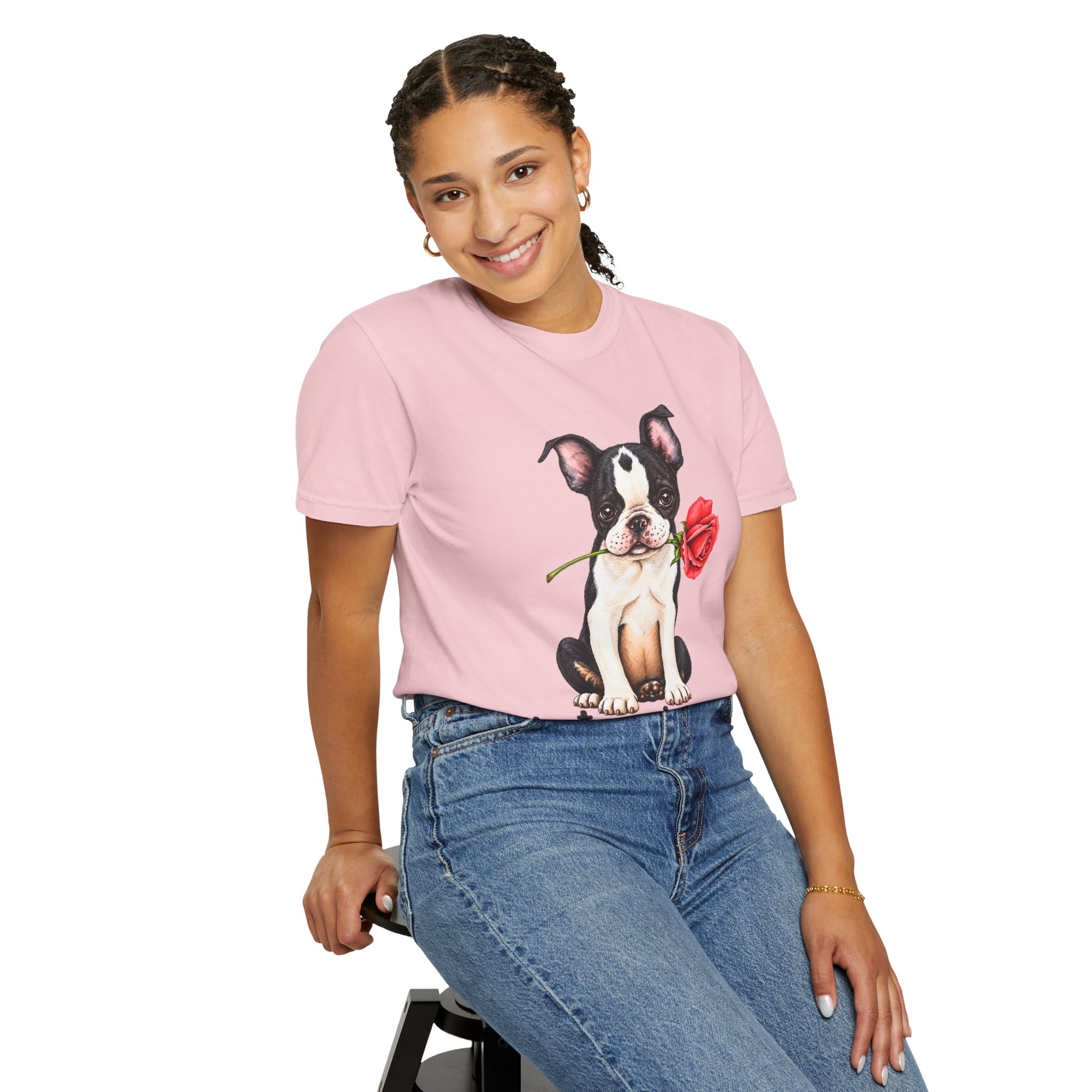 Boston Terrier Puppy Tee – Rose & "PetYoUniverse" Graphic T-Shirt - Image 105