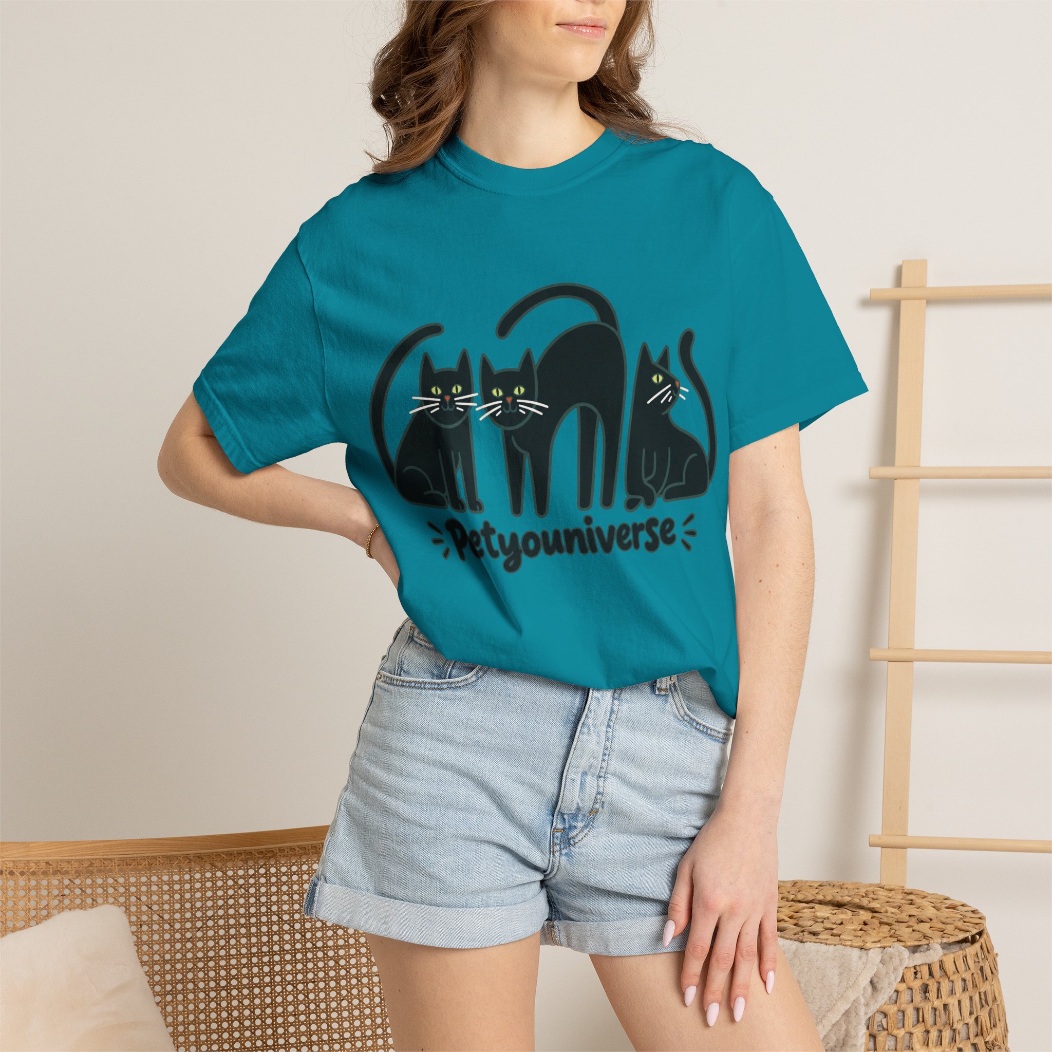 Cat T-Shirt — "Petyouniverse" Black Cat Trio Graphic Tee - Image 101