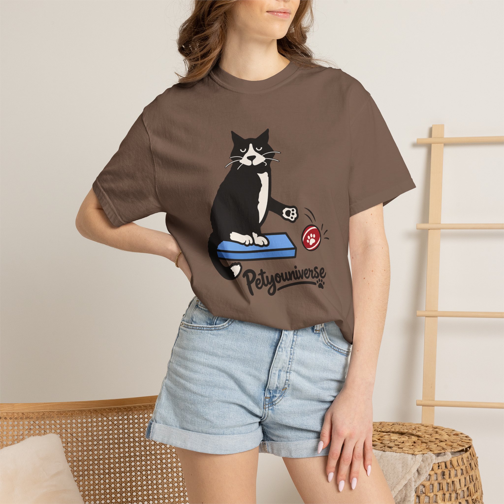 Cat on Scratch Pad Graphic T-Shirt — "Petyouniverse" Cute Paw Play Tee - Image 47