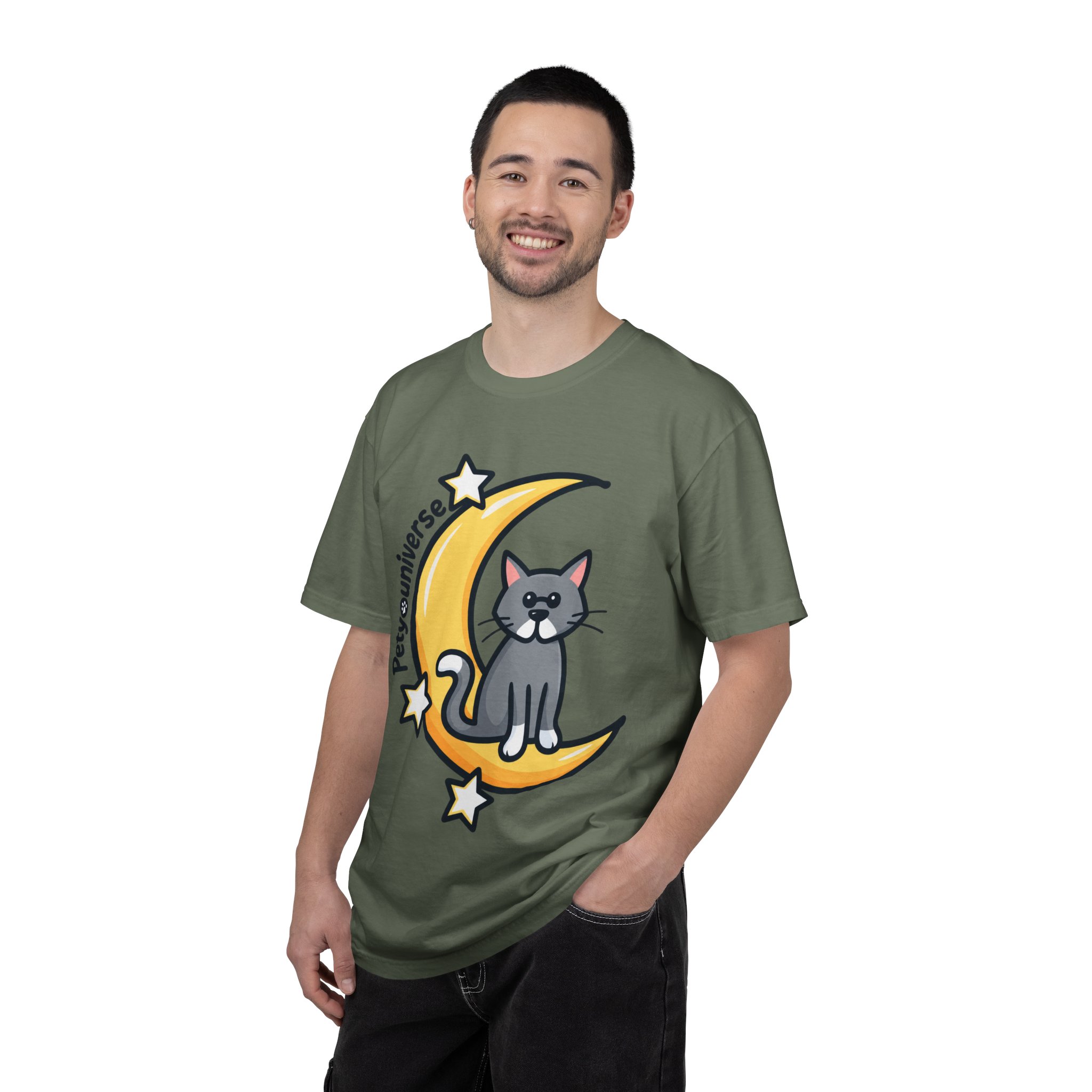 Cat on the Moon T-Shirt — "PetYoUniverse" Cute Cat Graphic Tee - Image 85