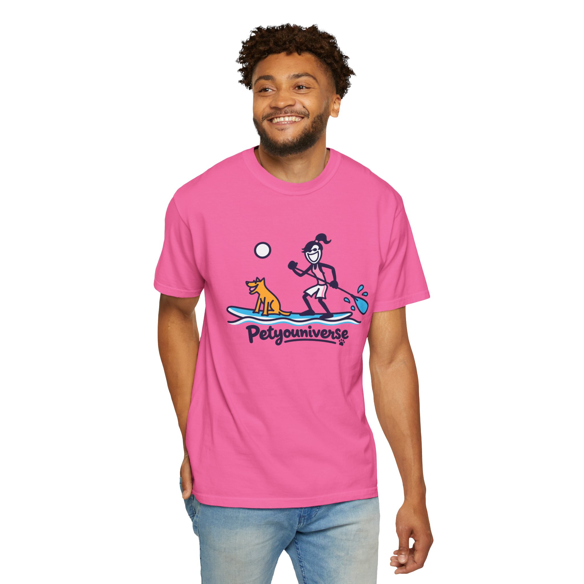 Paddleboarding Pup Graphic T-Shirt — "Petyouniverse" Dog & Owner Paddleboard Tee - Image 94