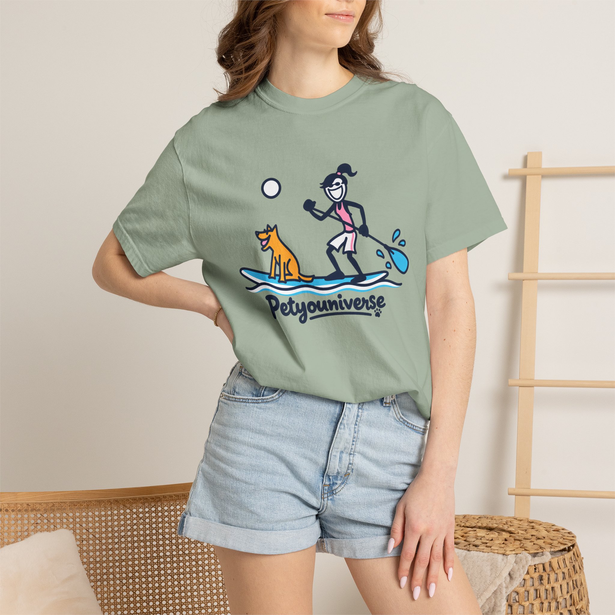 Paddleboarding Pup Graphic T-Shirt — "Petyouniverse" Dog & Owner Paddleboard Tee - Image 58
