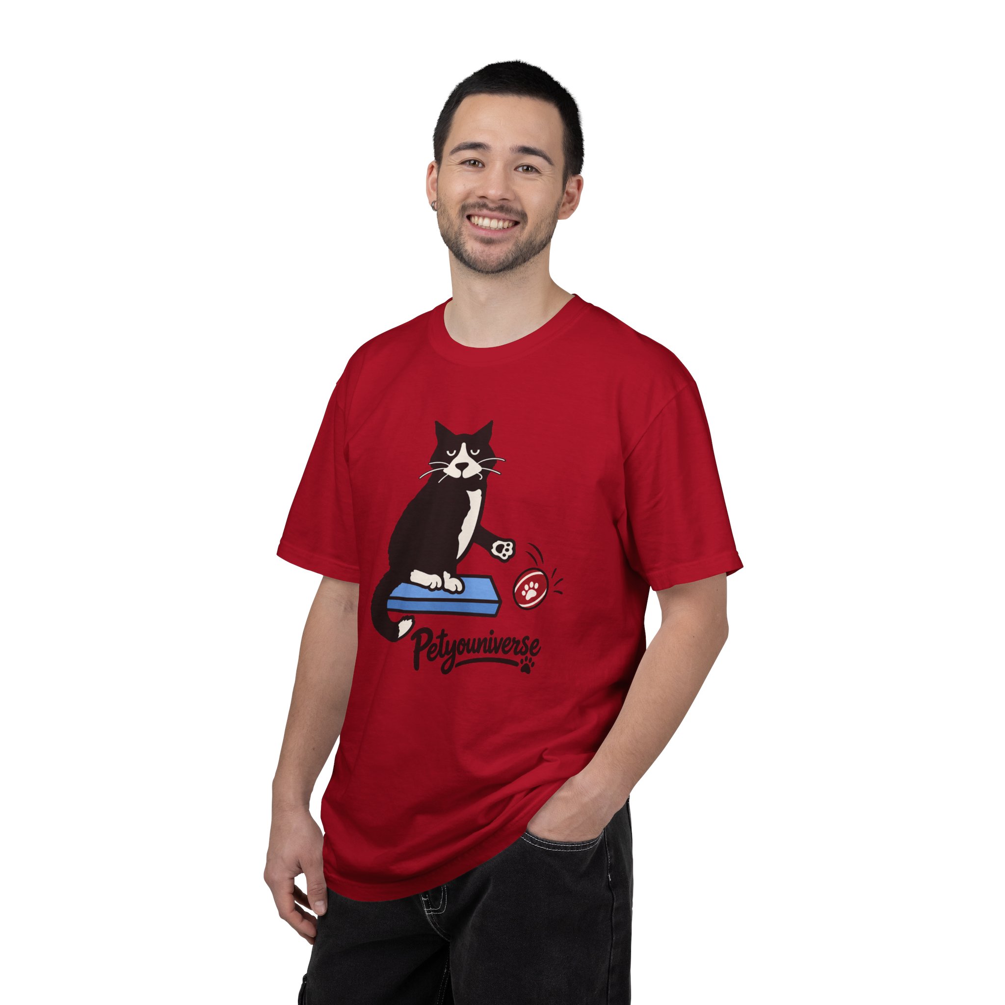 Cat on Scratch Pad Graphic T-Shirt — "Petyouniverse" Cute Paw Play Tee - Image 130