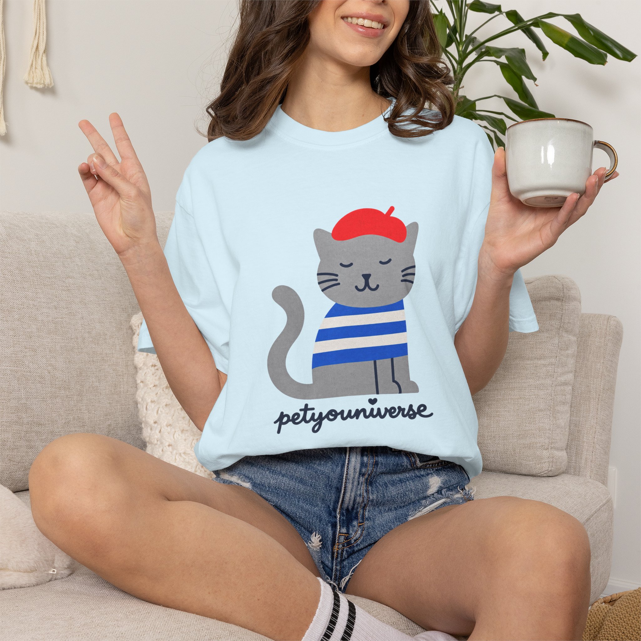 Cat Graphic T-Shirt — "petiyouniverse" Cute French Cat Tee - Image 84