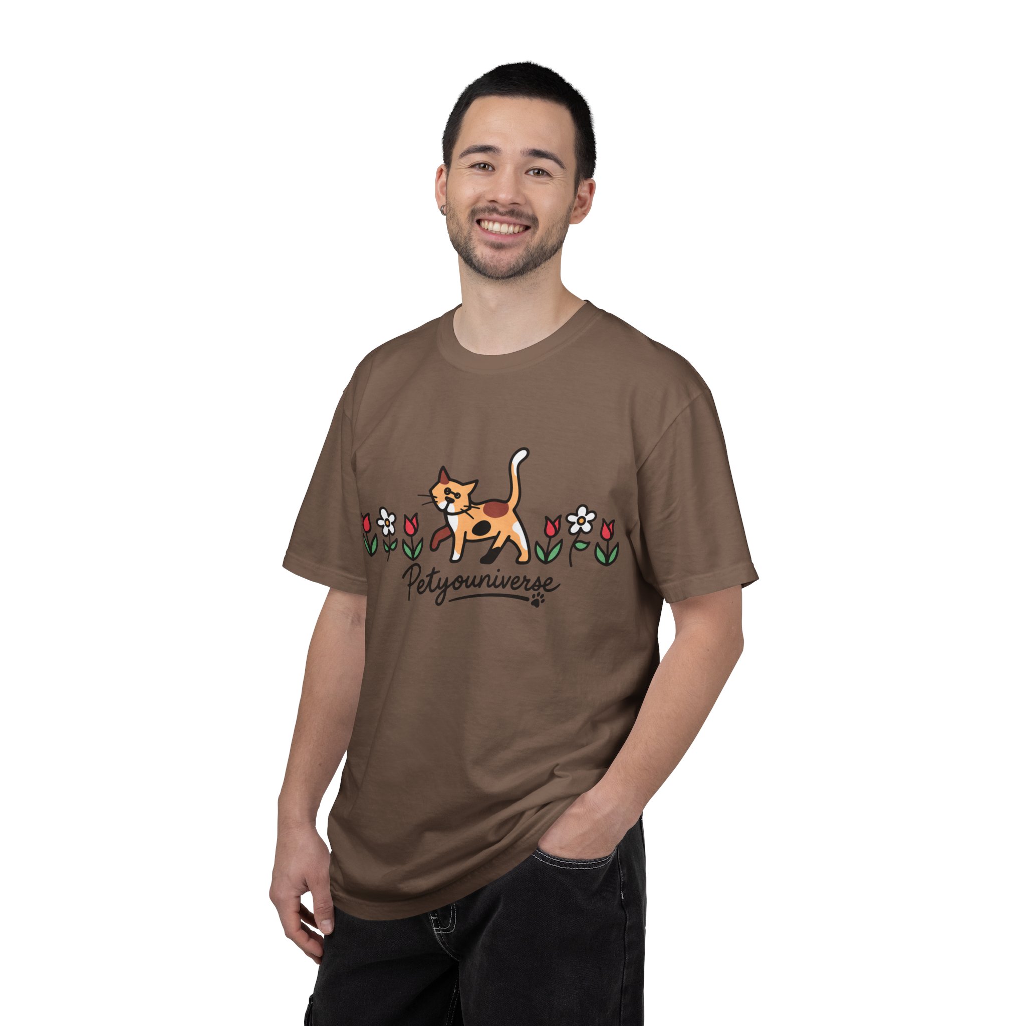 Cat & Flowers T-Shirt — 'Petsyouniverse' Cute Calico Tee - Image 40