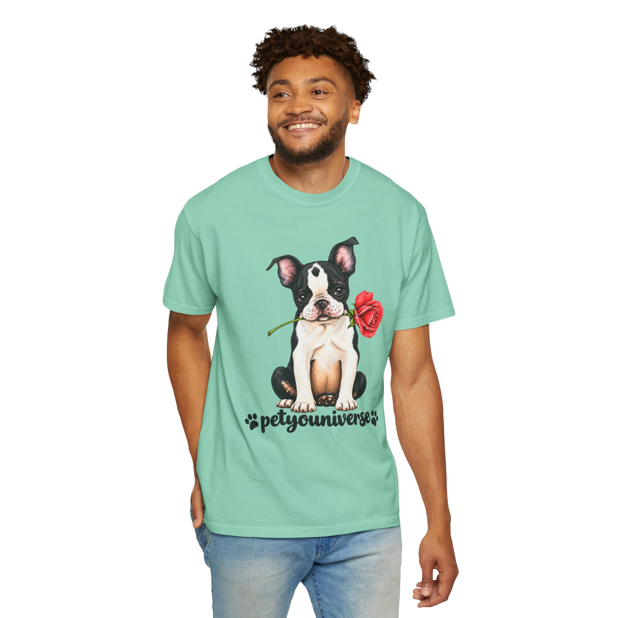 Boston Terrier Puppy Tee – Rose & "PetYoUniverse" Graphic T-Shirt - Image 70