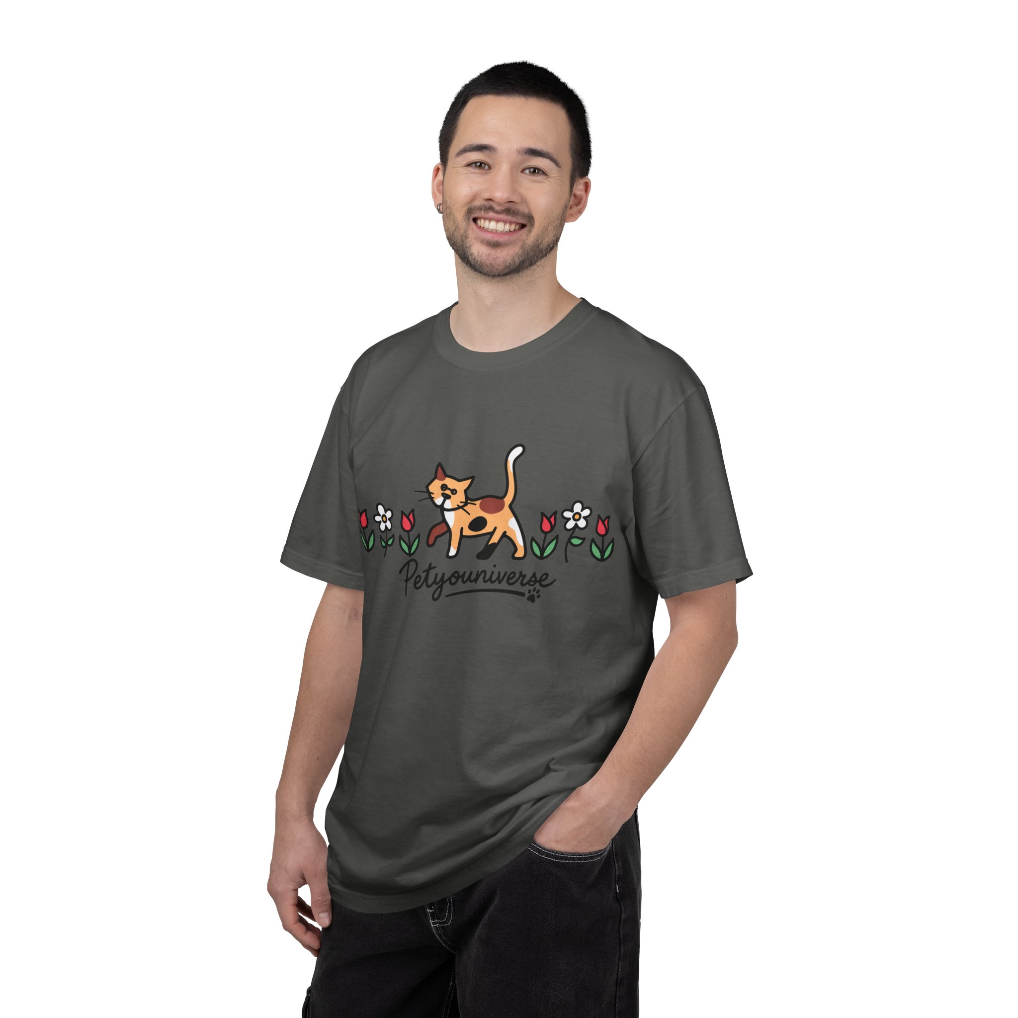 Cat & Flowers T-Shirt — 'Petsyouniverse' Cute Calico Tee - Image 49