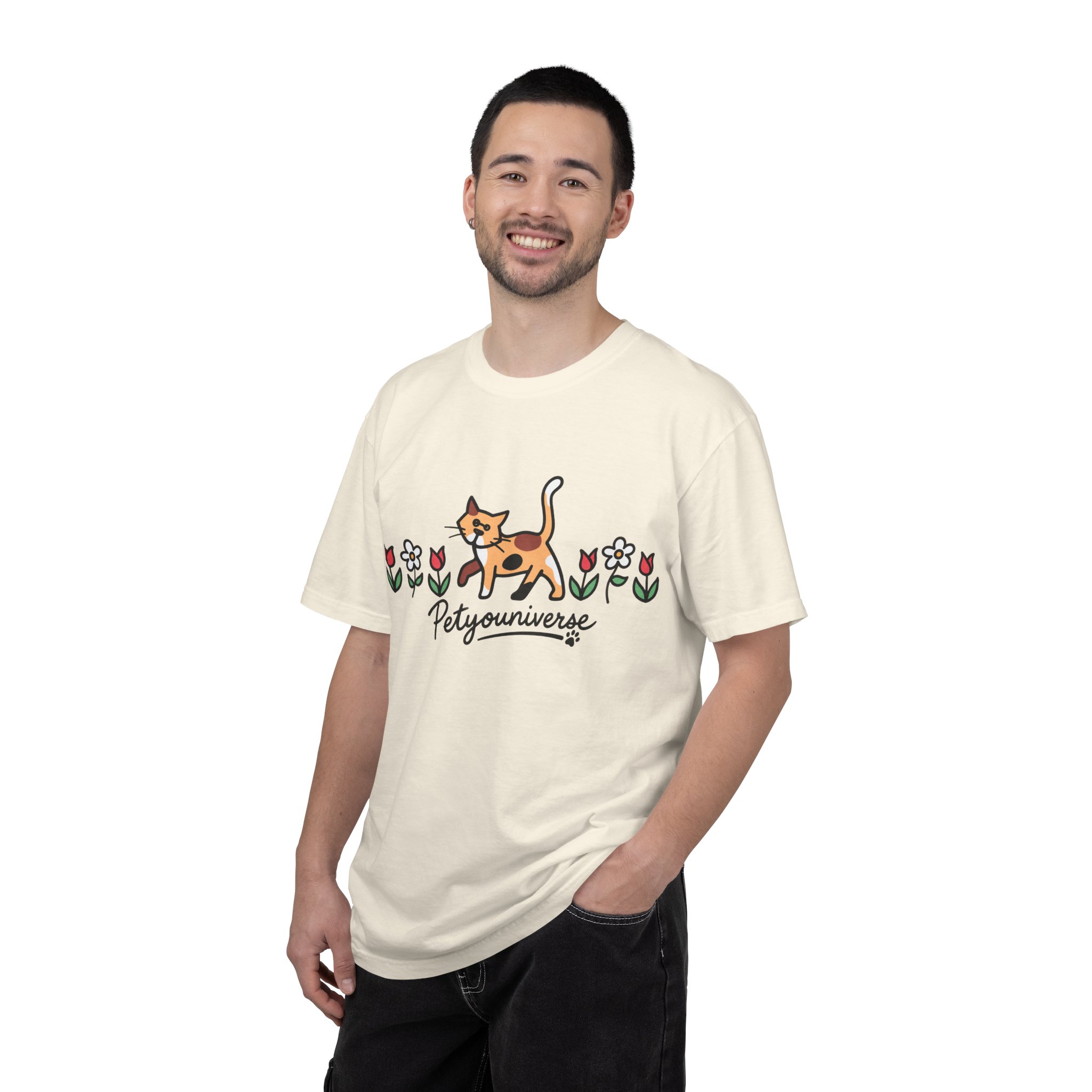 Cat & Flowers T-Shirt — 'Petsyouniverse' Cute Calico Tee - Image 4