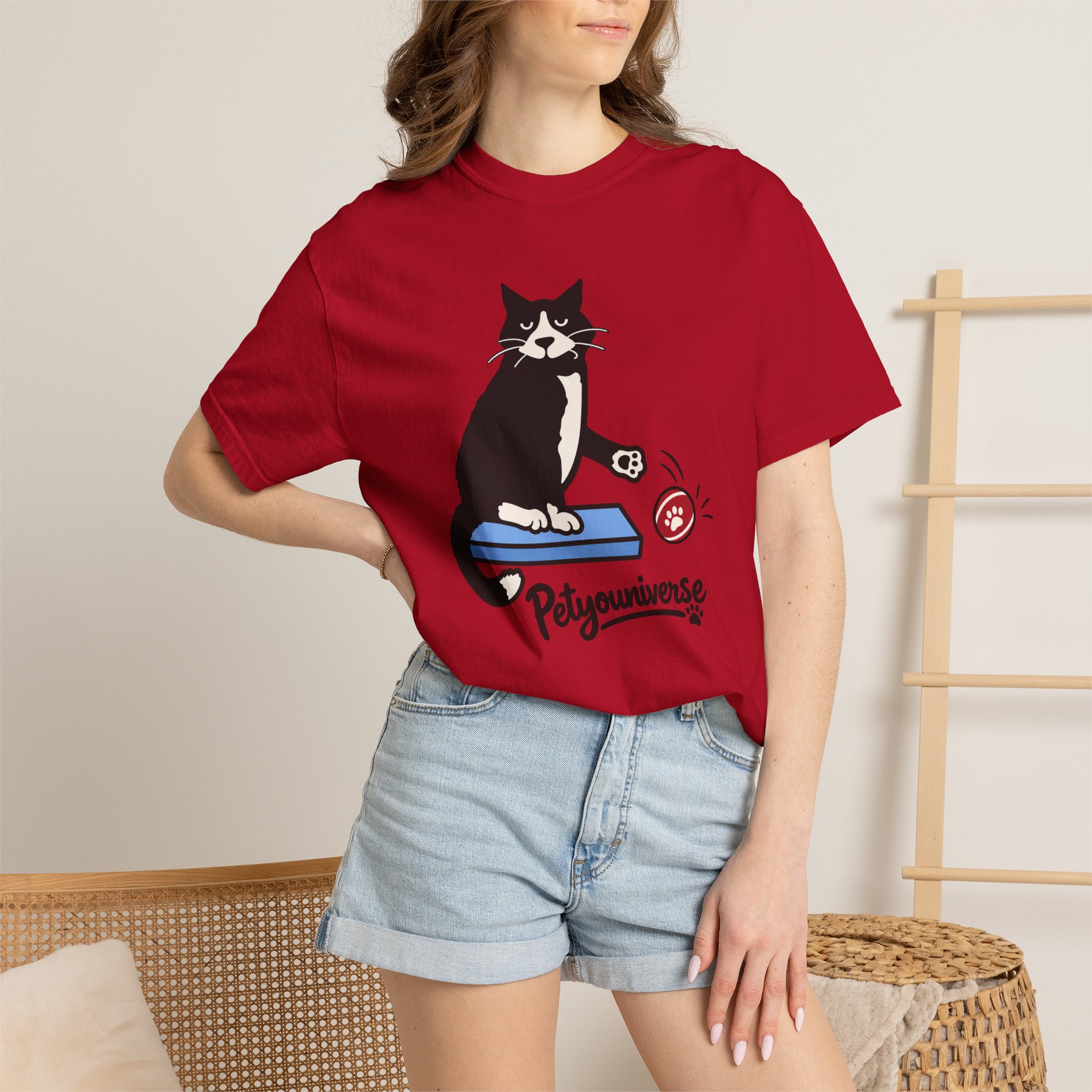 Cat on Scratch Pad Graphic T-Shirt — "Petyouniverse" Cute Paw Play Tee - Image 128