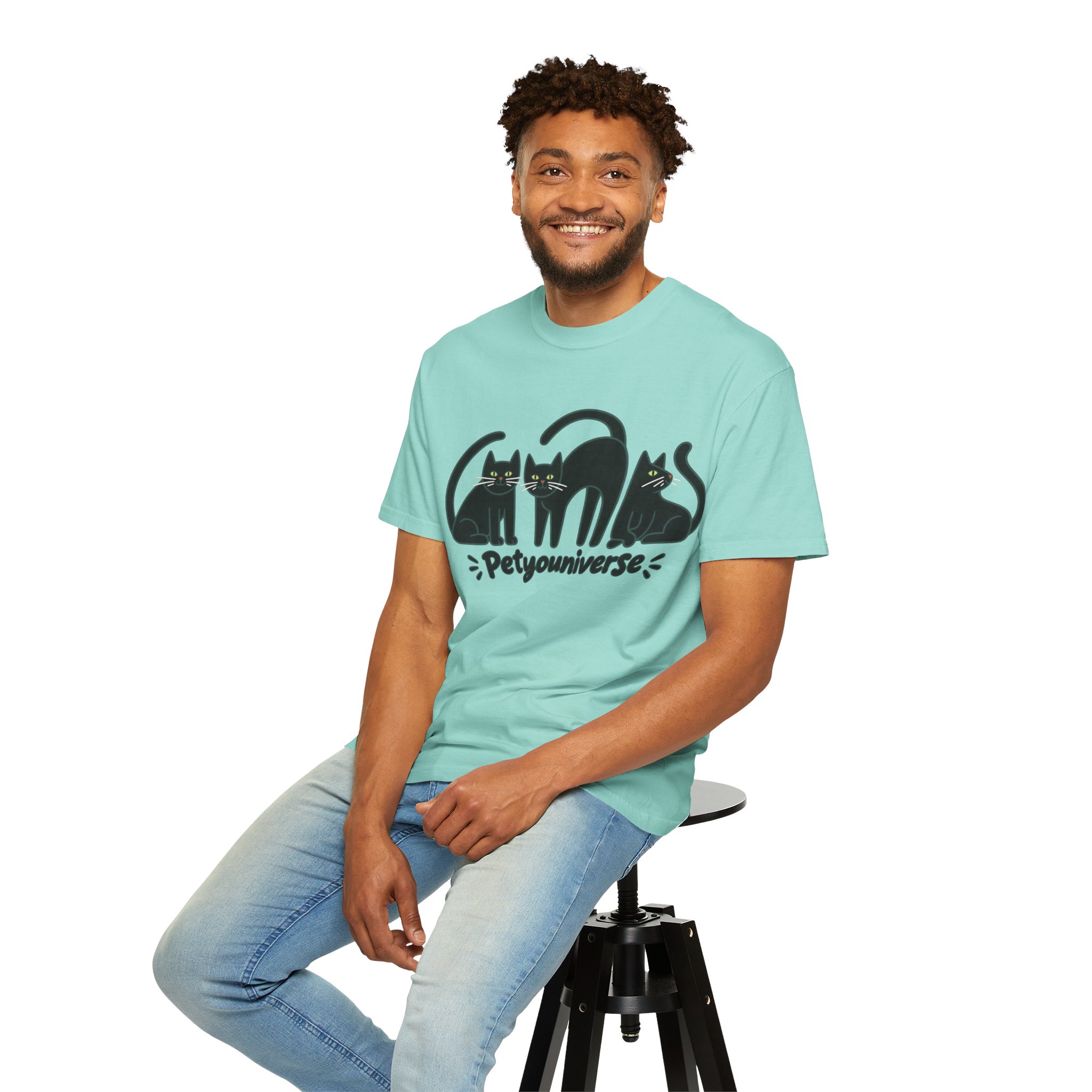 Cat T-Shirt — "Petyouniverse" Black Cat Trio Graphic Tee - Image 89