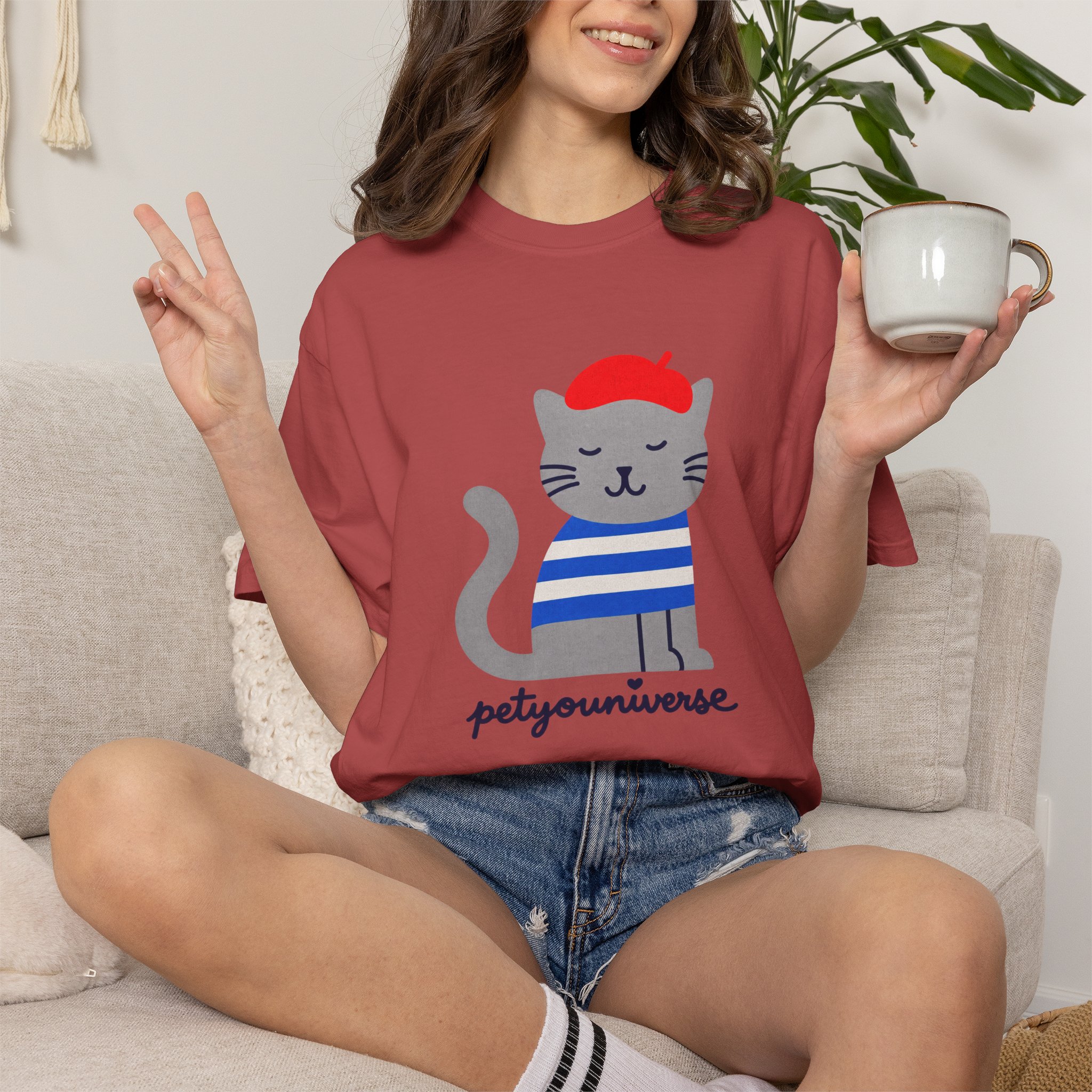 Cat Graphic T-Shirt — "petiyouniverse" Cute French Cat Tee - Image 129