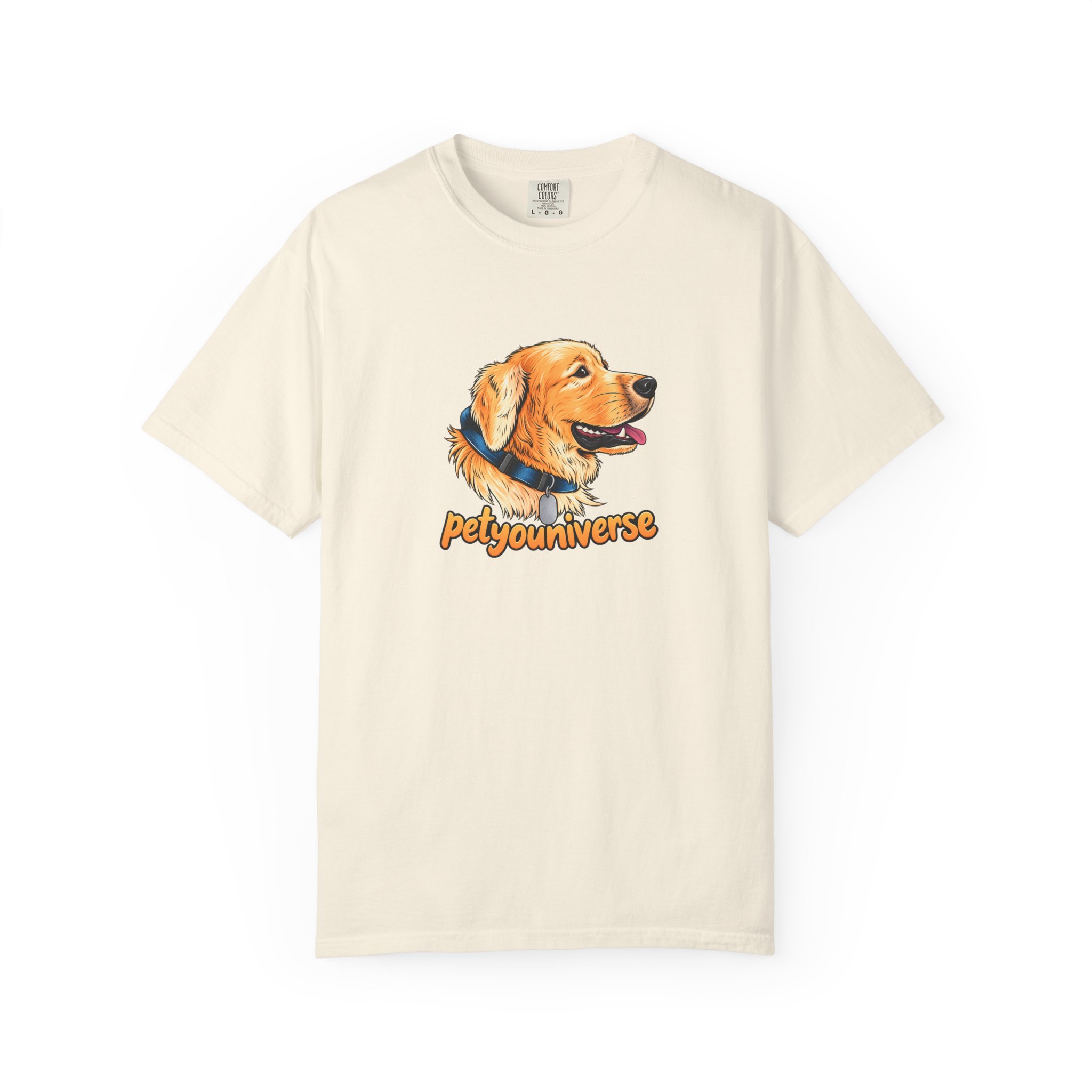 Golden Retriever portrait graphic on PetYoUniverse t-shirt