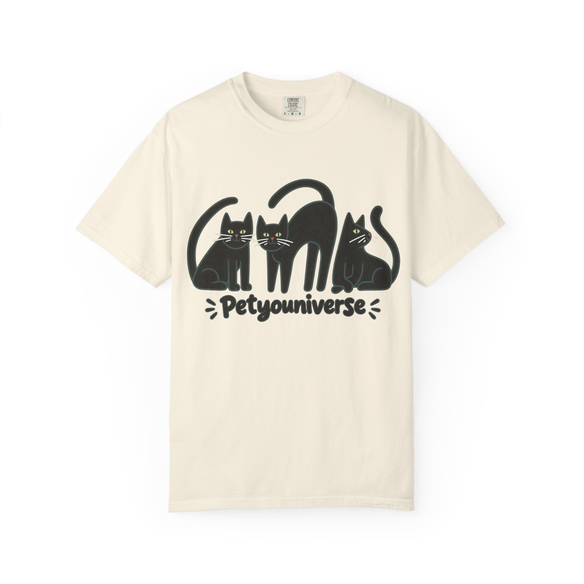 Cat T-Shirt — "Petyouniverse" Black Cat Trio Graphic Tee - Image 10