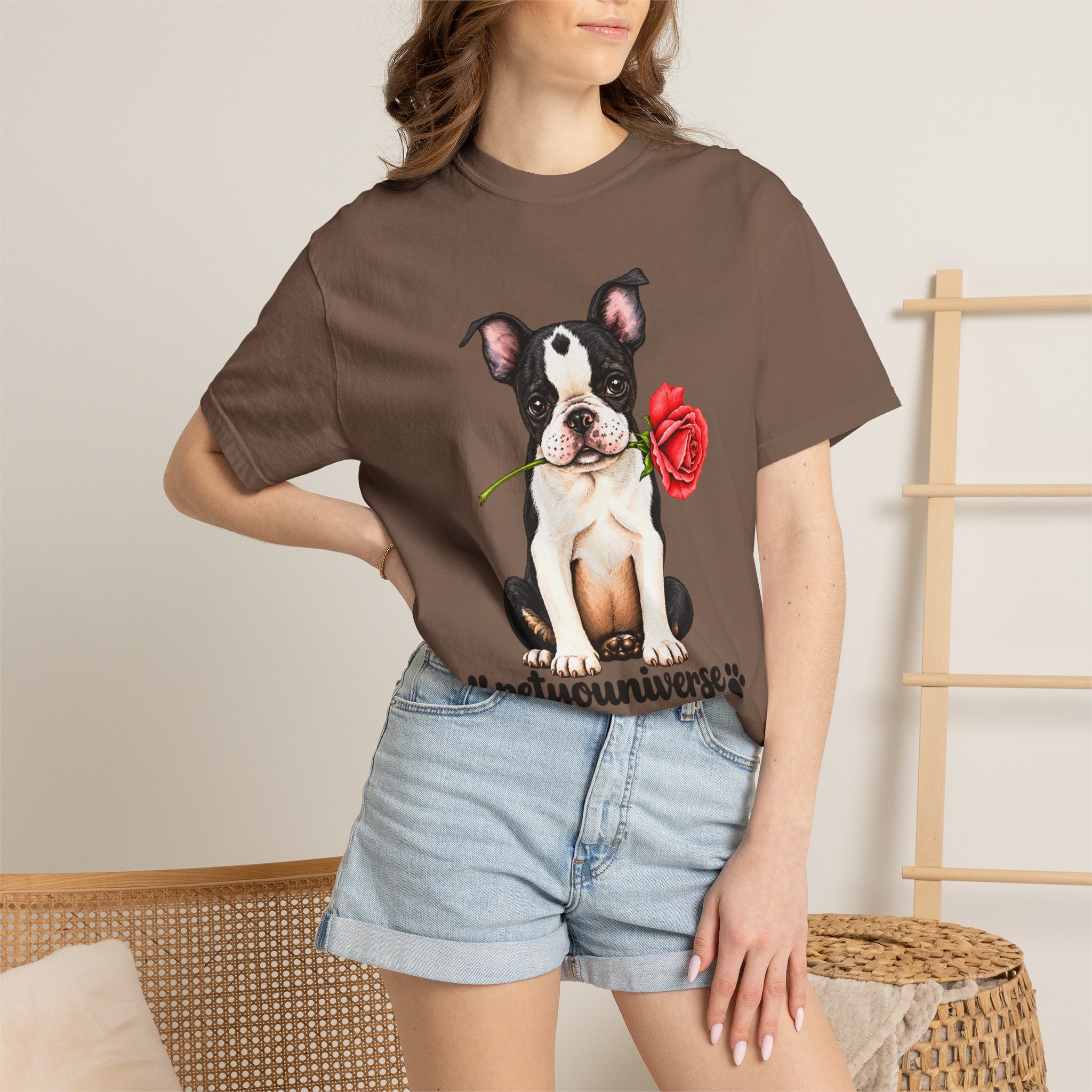 Boston Terrier Puppy Tee – Rose & "PetYoUniverse" Graphic T-Shirt - Image 29