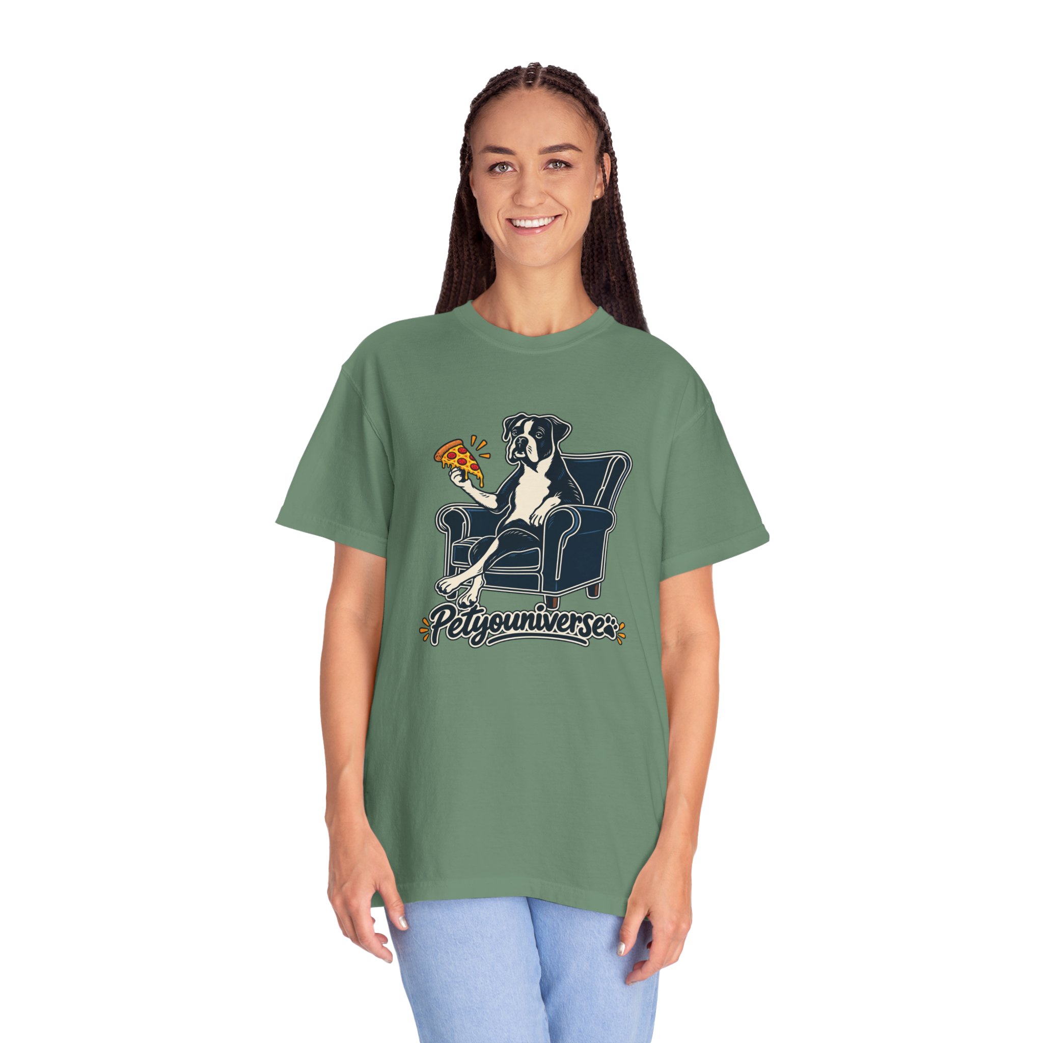 T-Shirt — PetYoUniverse Dog on Armchair with Pizza Graphic - Image 86