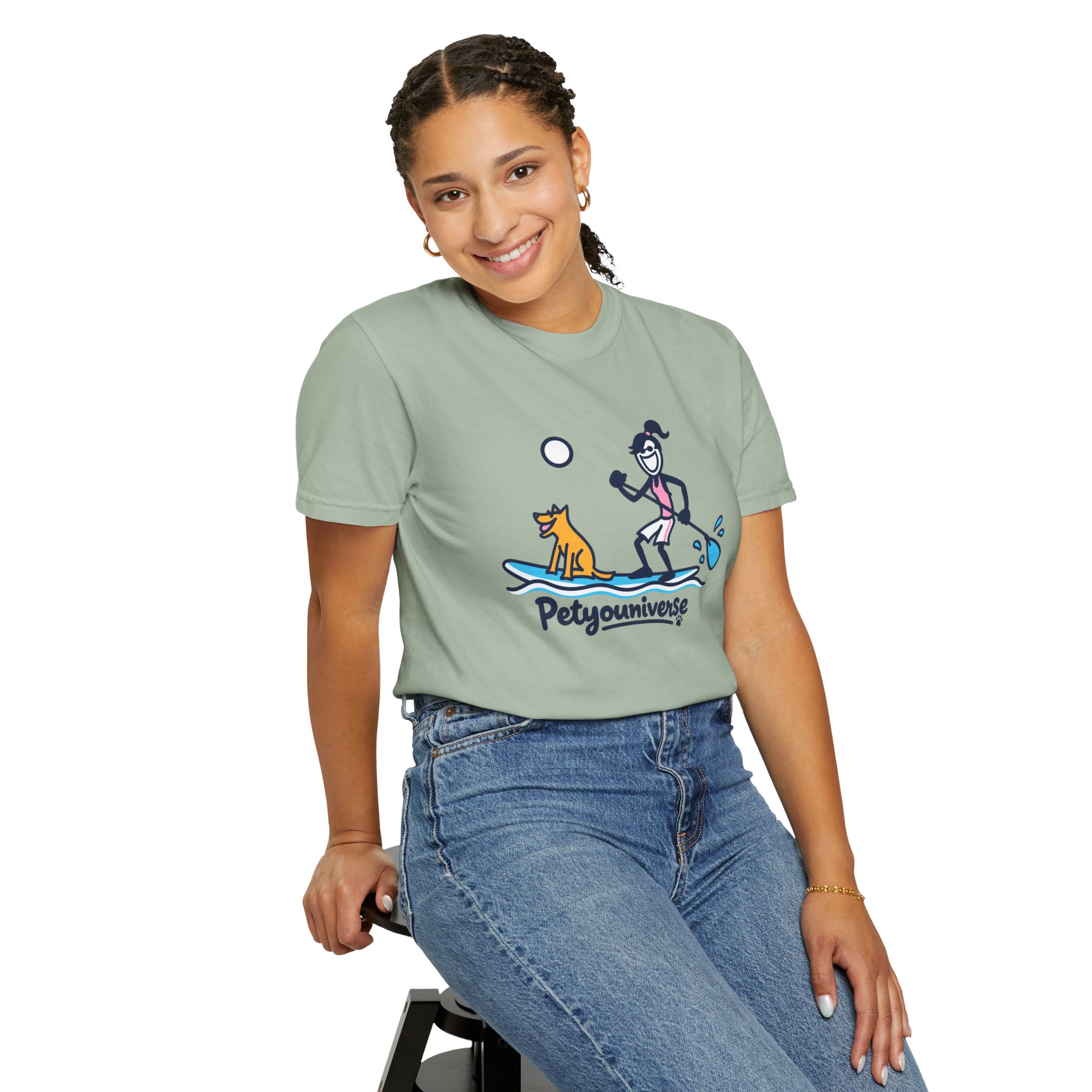 Paddleboarding Pup Graphic T-Shirt — "Petyouniverse" Dog & Owner Paddleboard Tee - Image 61