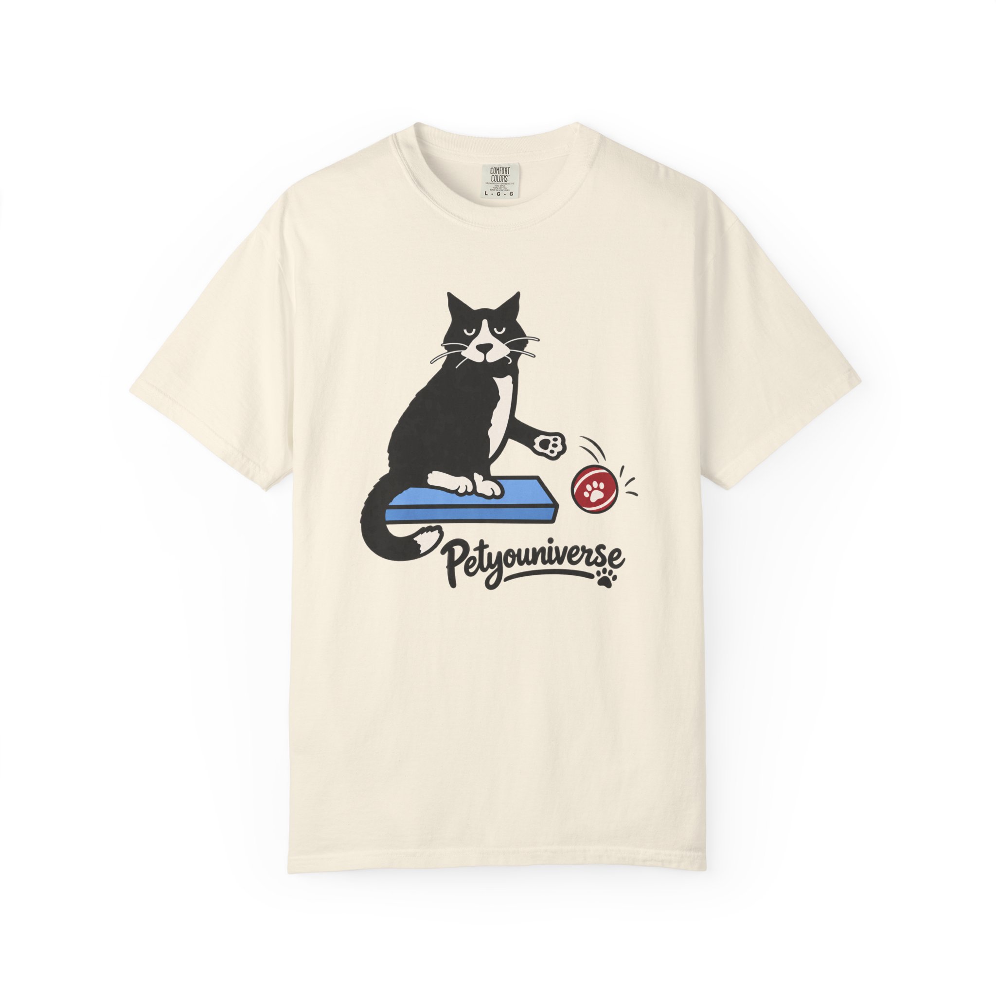 Cat on Scratch Pad Graphic T-Shirt — "Petyouniverse" Cute Paw Play Tee - Image 19