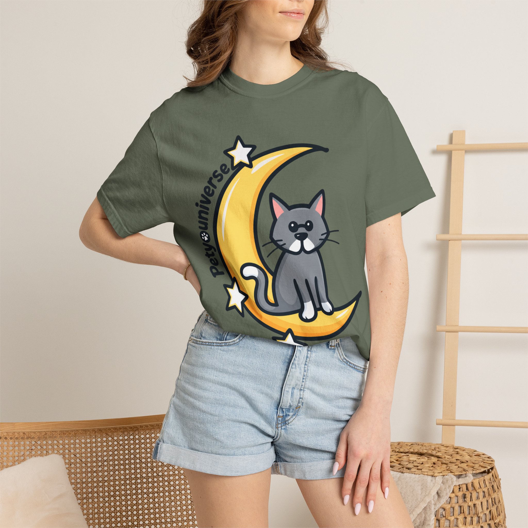 Cat on the Moon T-Shirt — "PetYoUniverse" Cute Cat Graphic Tee - Image 83