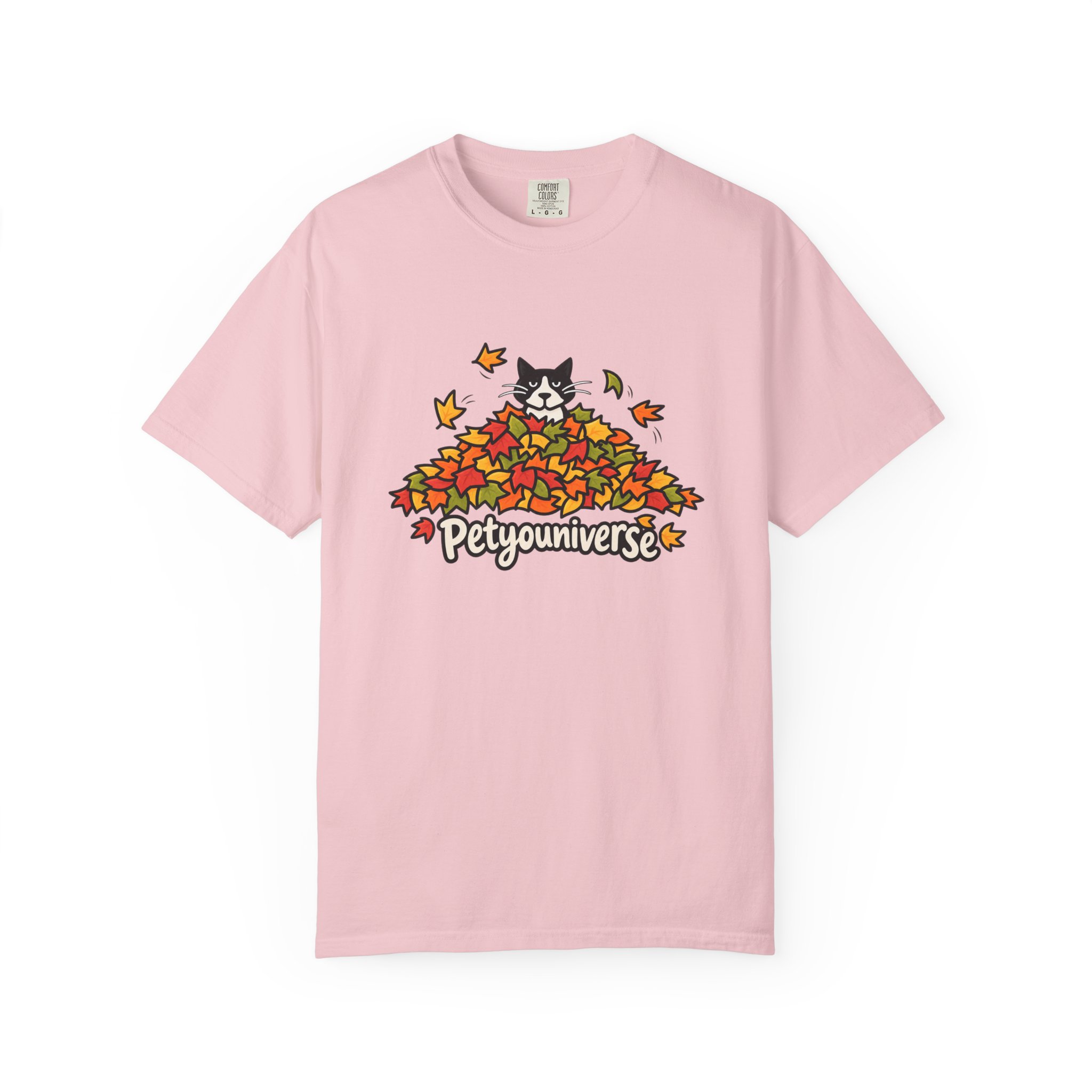 Cat in Leaf Pile T-Shirt — "Petyouniverse" Fall Cat Tee - Image 91