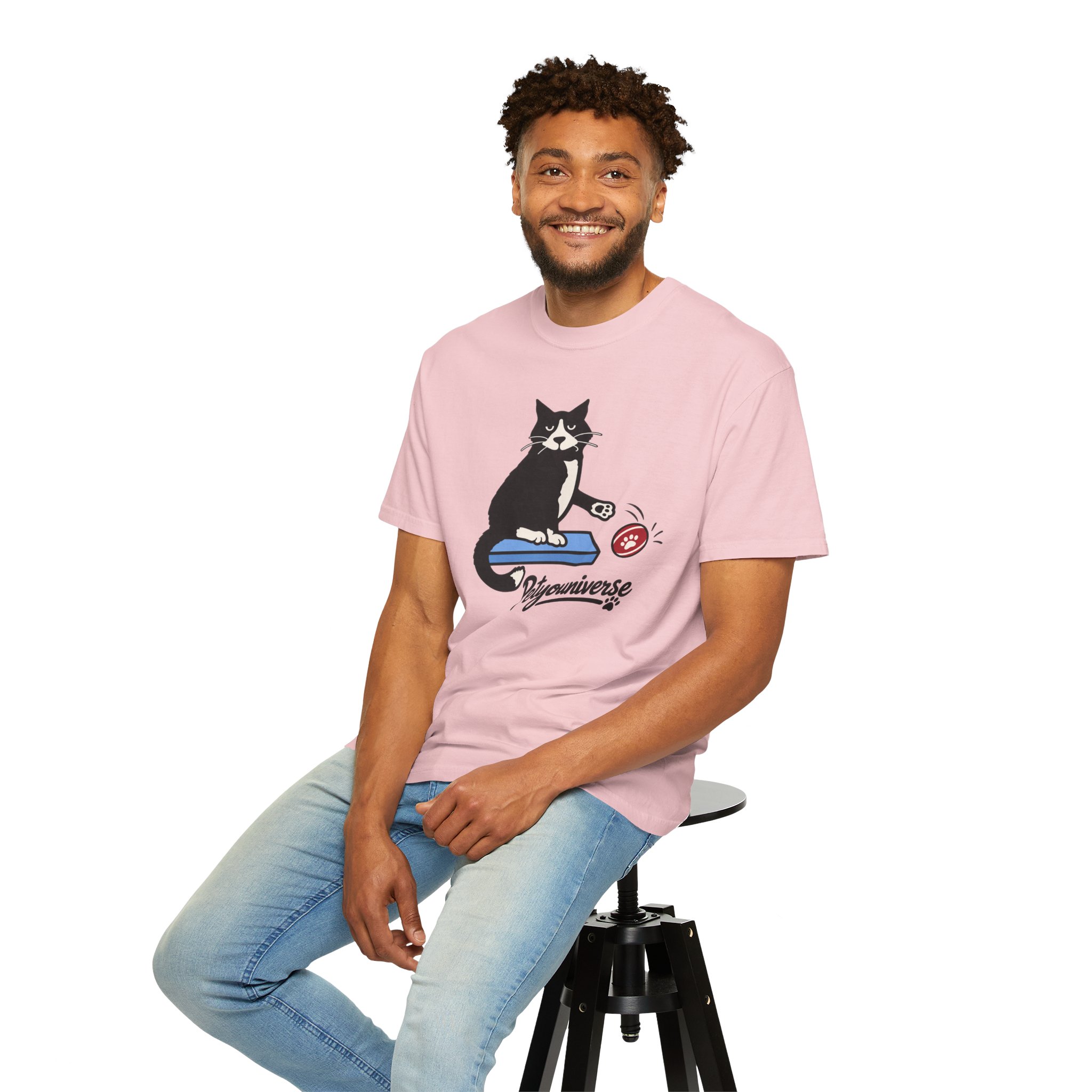 Cat on Scratch Pad Graphic T-Shirt — "Petyouniverse" Cute Paw Play Tee - Image 116