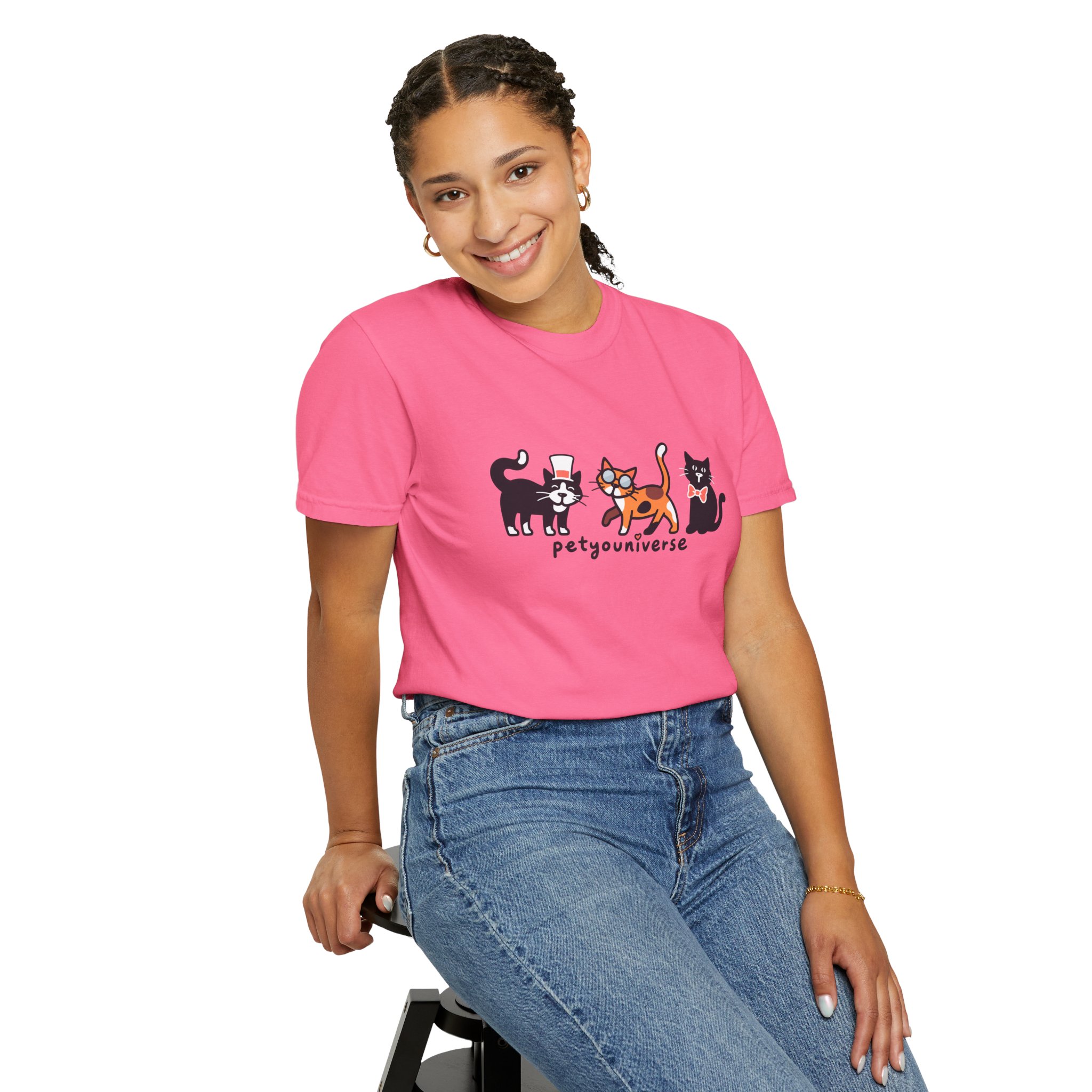 Cat Crew Graphic T-Shirt — "petgouriverse" Cute Cartoon Cats Tee - Image 87