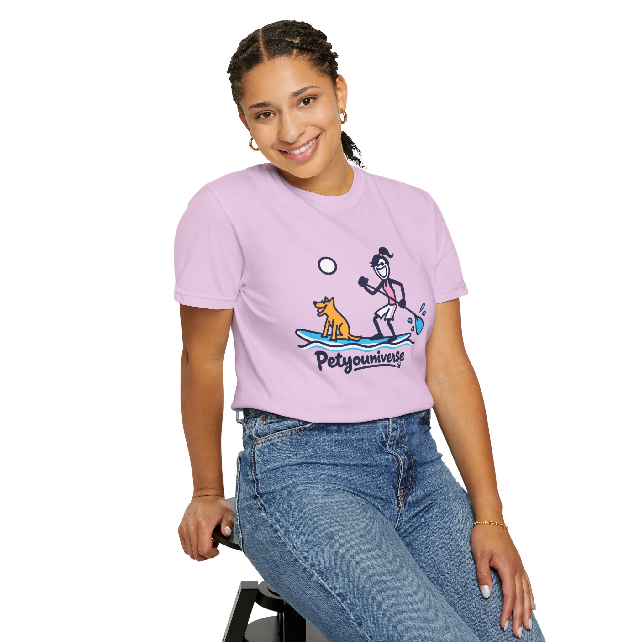 Paddleboarding Pup Graphic T-Shirt — "Petyouniverse" Dog & Owner Paddleboard Tee - Image 77